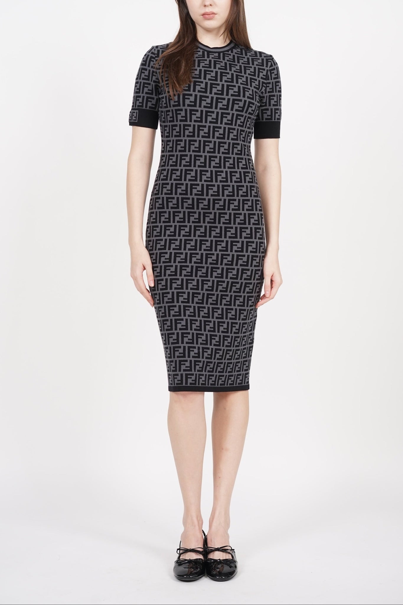 Fendi Knit FF Pattern Dress in Black Grey Size 40 (Brand New)