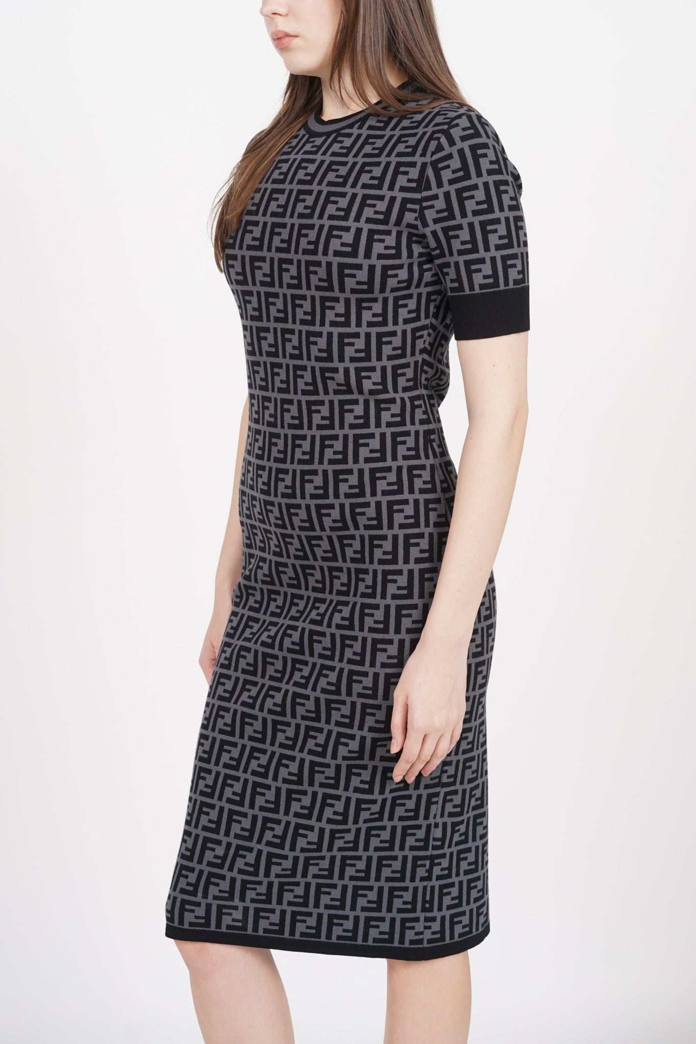 Fendi Knit FF Pattern Dress in Black Grey Size 40 (Brand New)