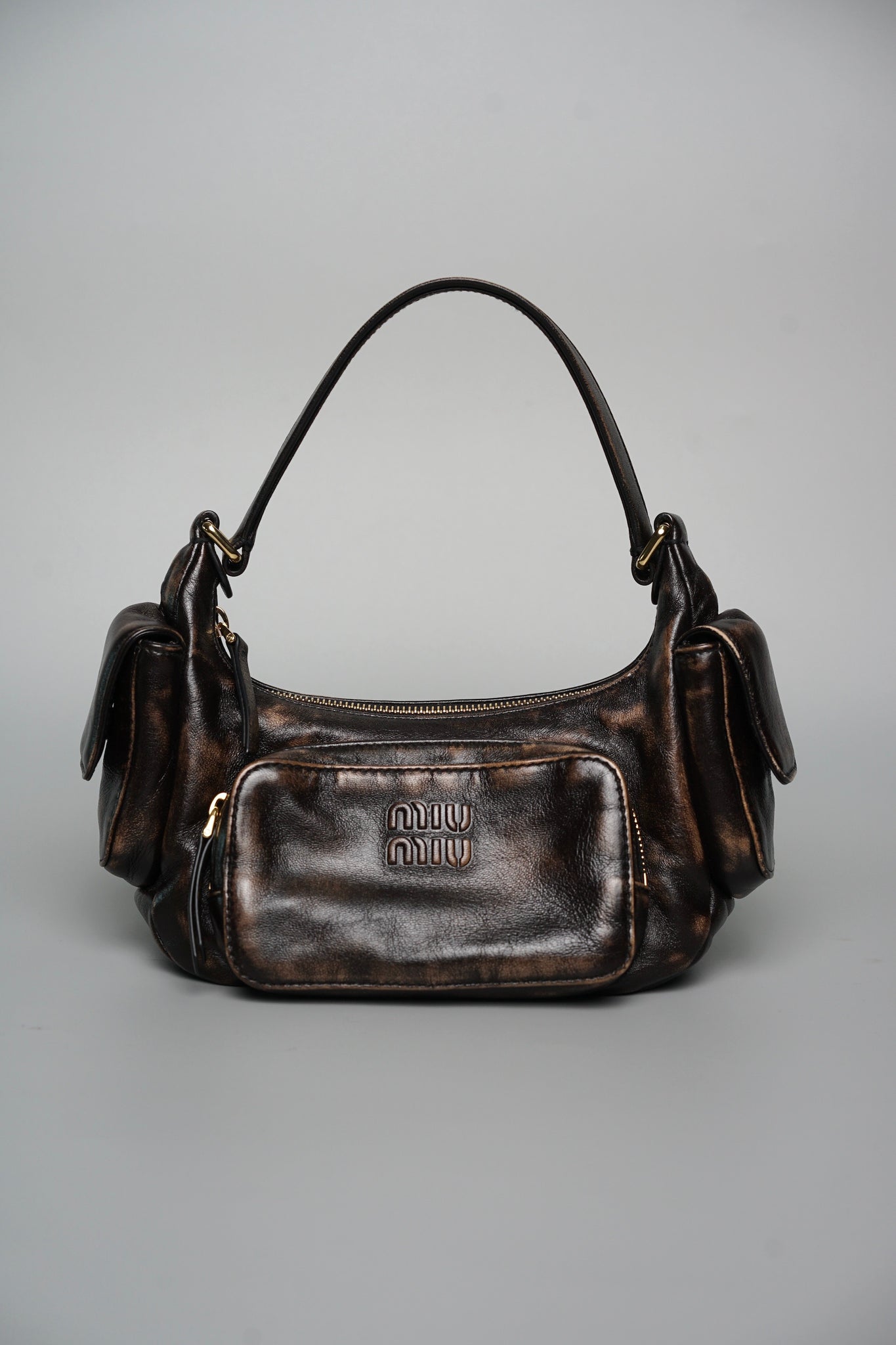 Miu Miu Nappa Leather Pocket Bag in Coffee Ghw
