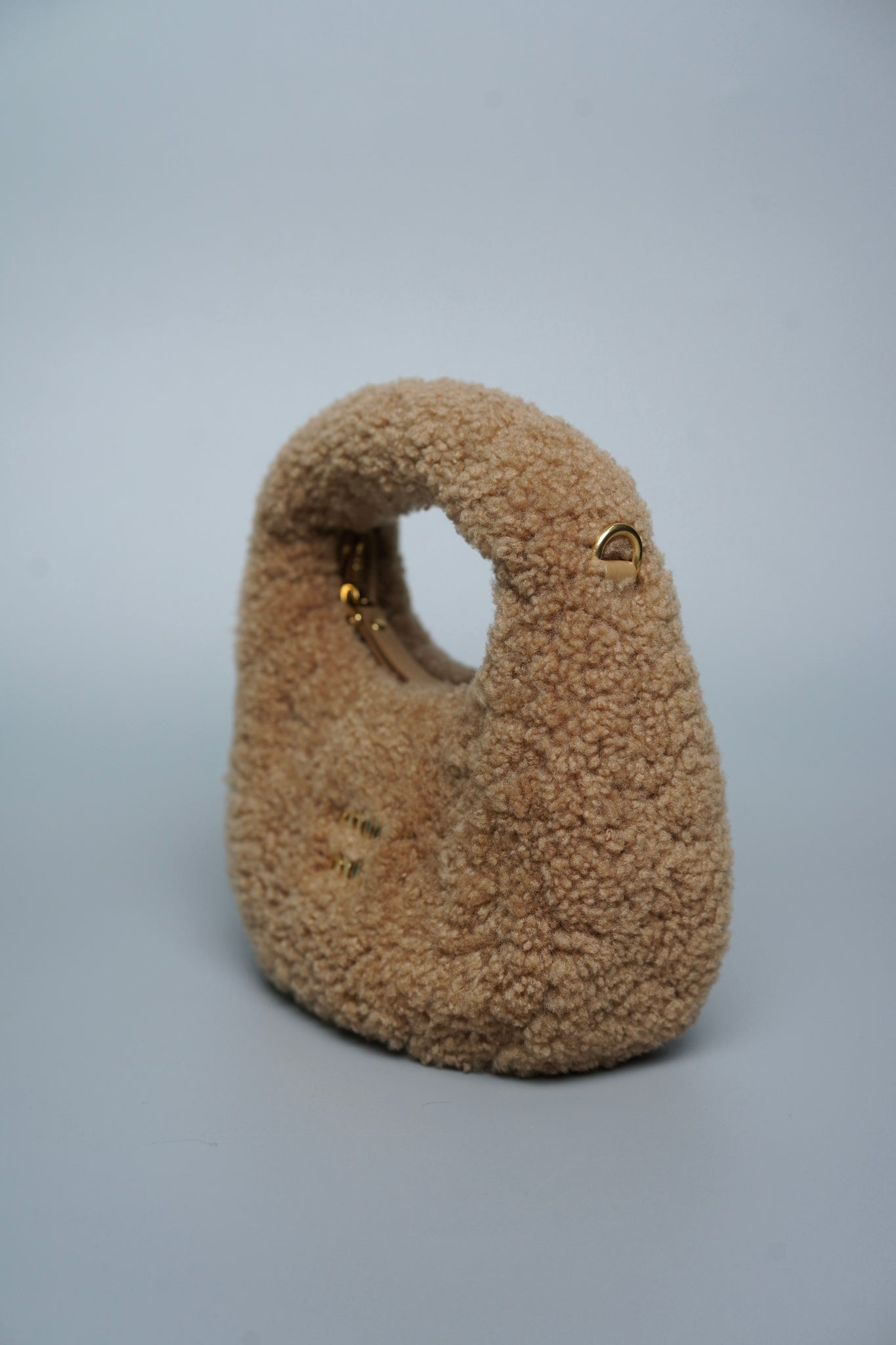 Miu Miu Wander Shearling Hobo Mini Bag in Caramel Lghw