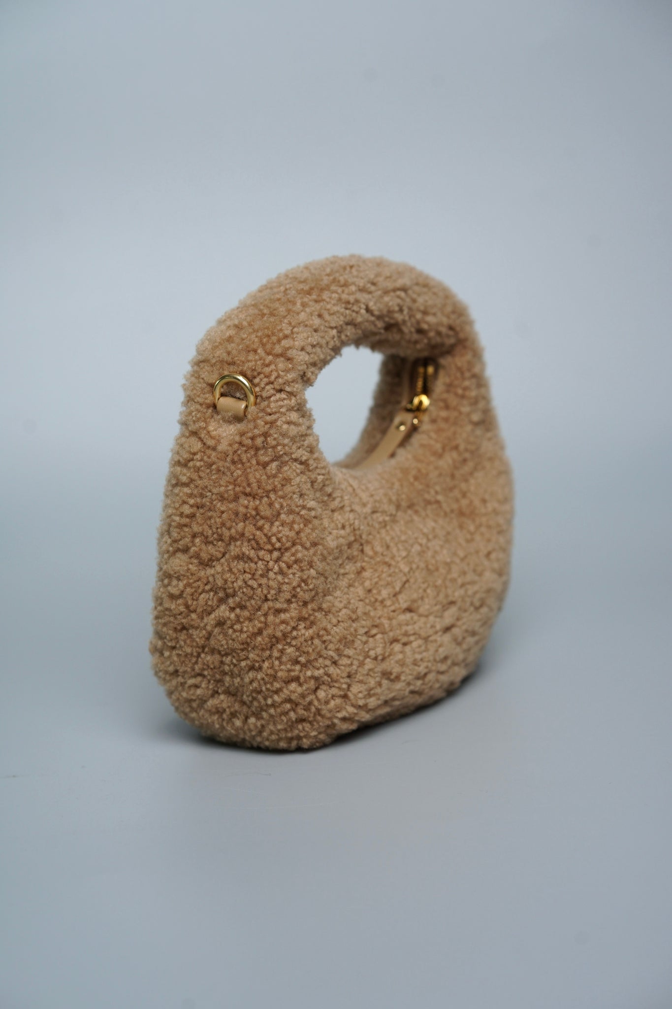 Miu Miu Wander Shearling Hobo Mini Bag in Caramel Lghw
