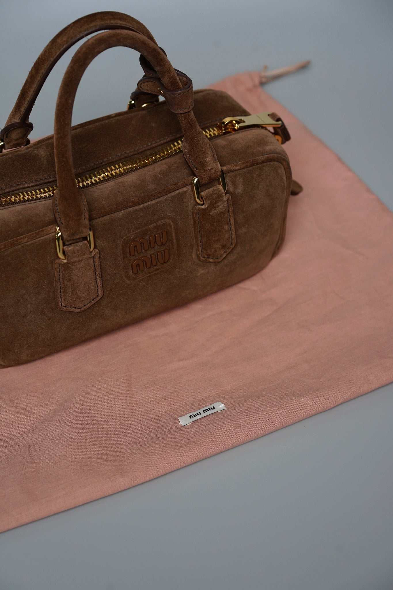 Miu Miu Arcadie Padded Suede Top-Handle Bag in Cocoa Brown