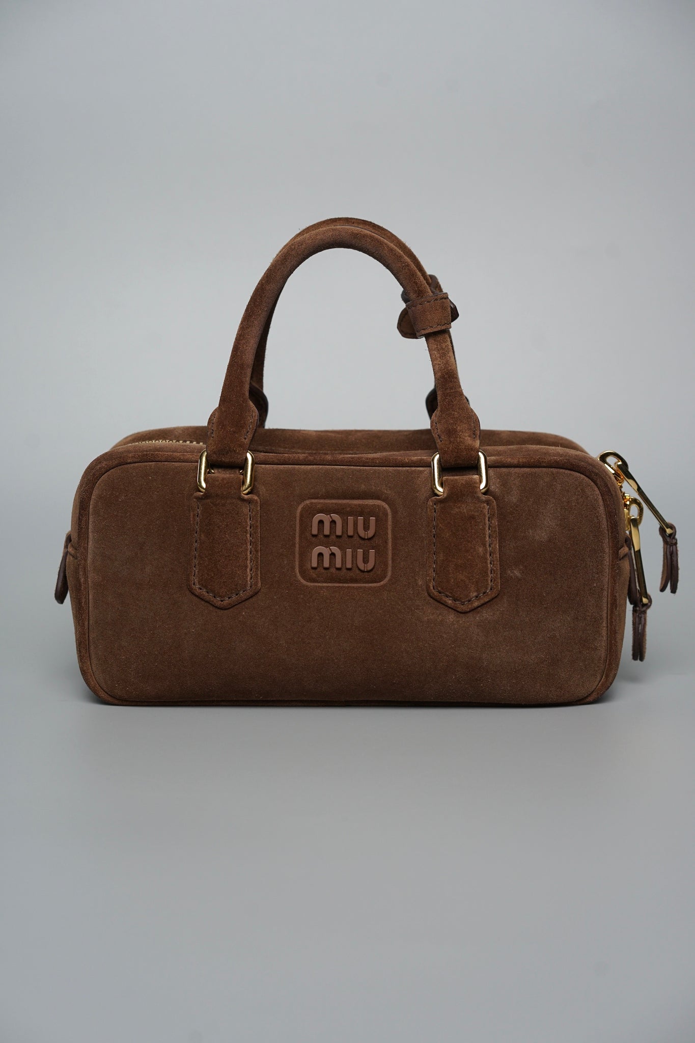 Miu Miu Arcadie Padded Suede Top-Handle Bag in Cocoa Brown