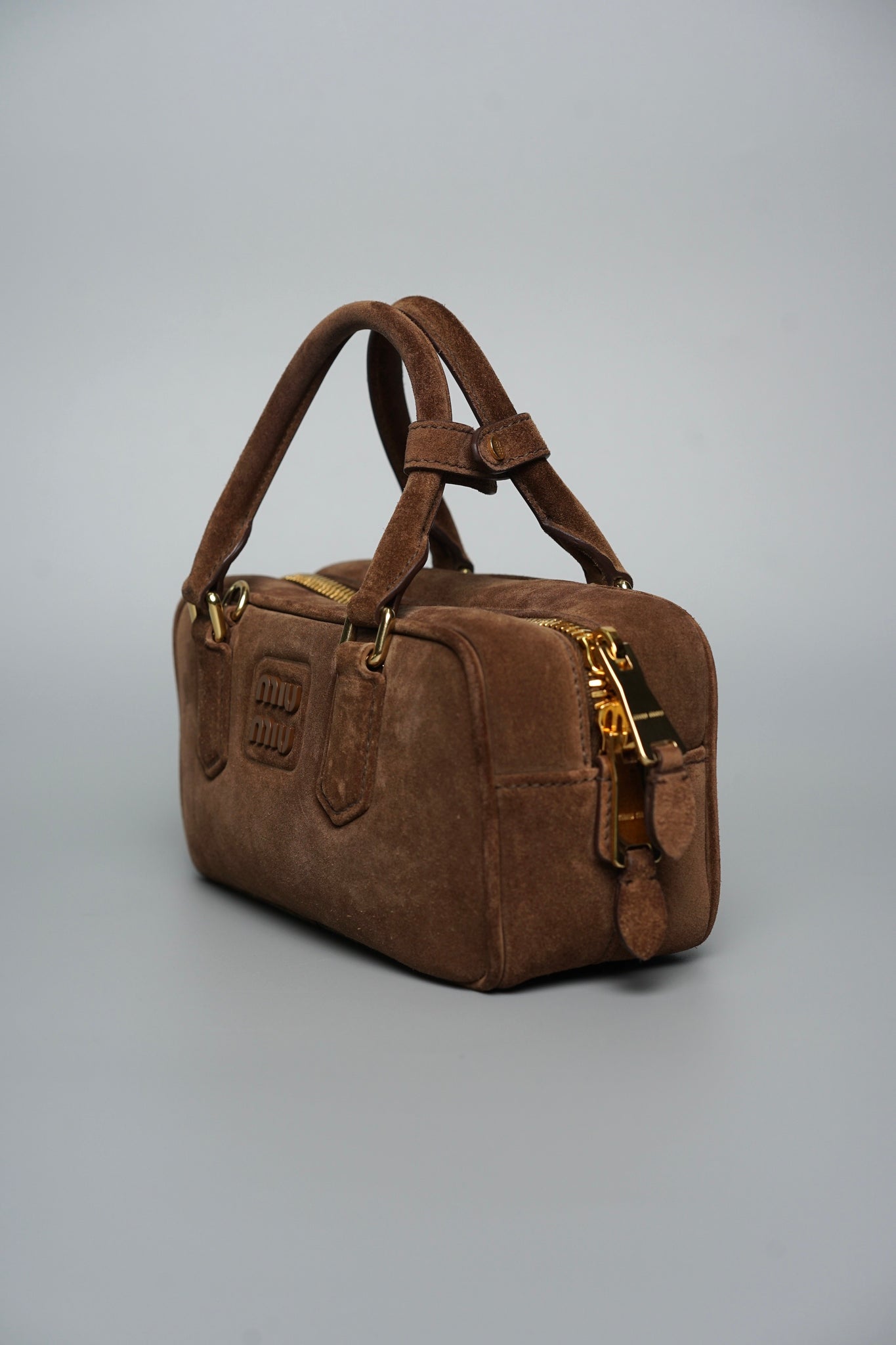 Miu Miu Arcadie Padded Suede Top-Handle Bag in Cocoa Brown