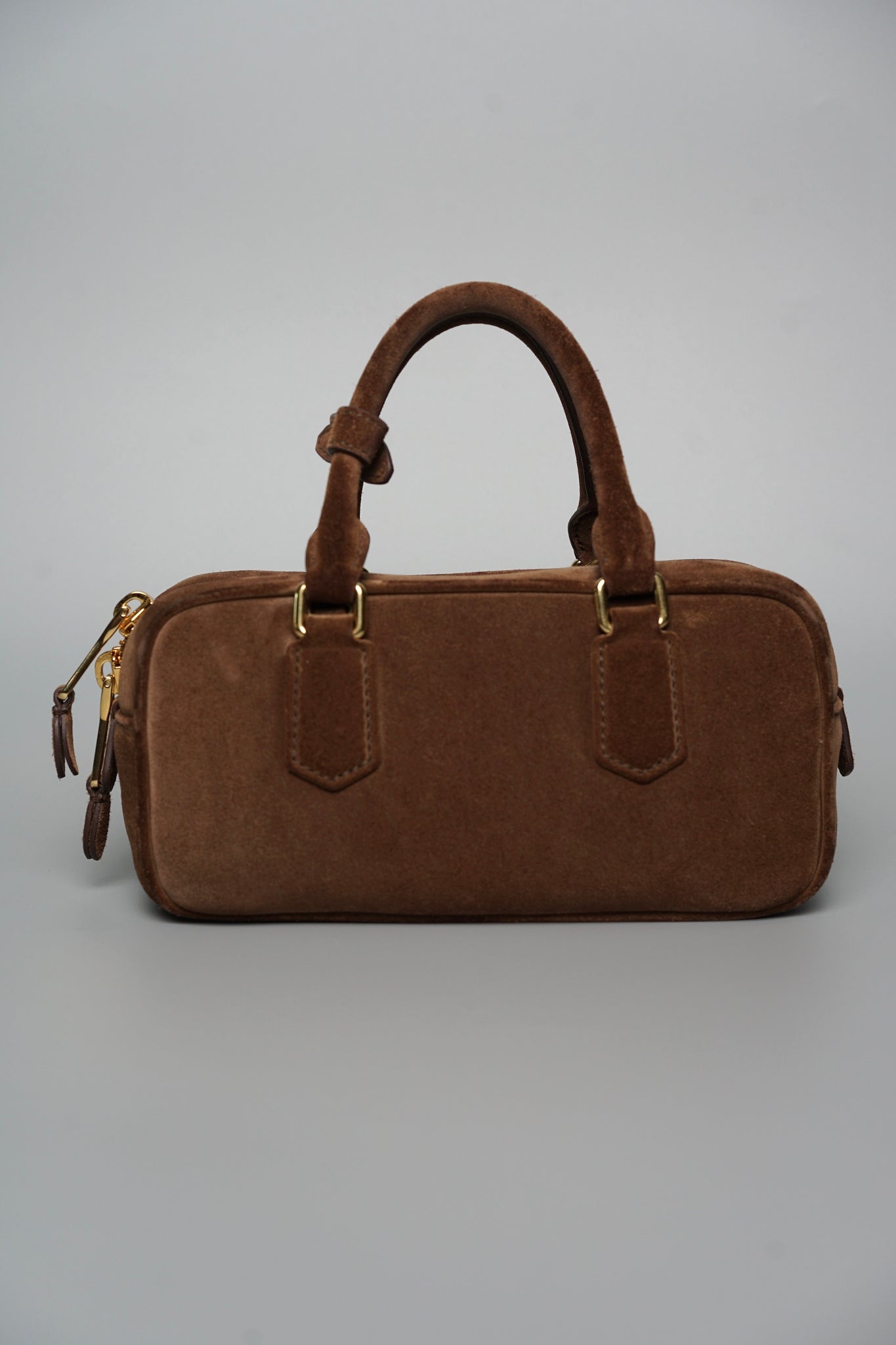 Miu Miu Arcadie Padded Suede Top-Handle Bag in Cocoa Brown