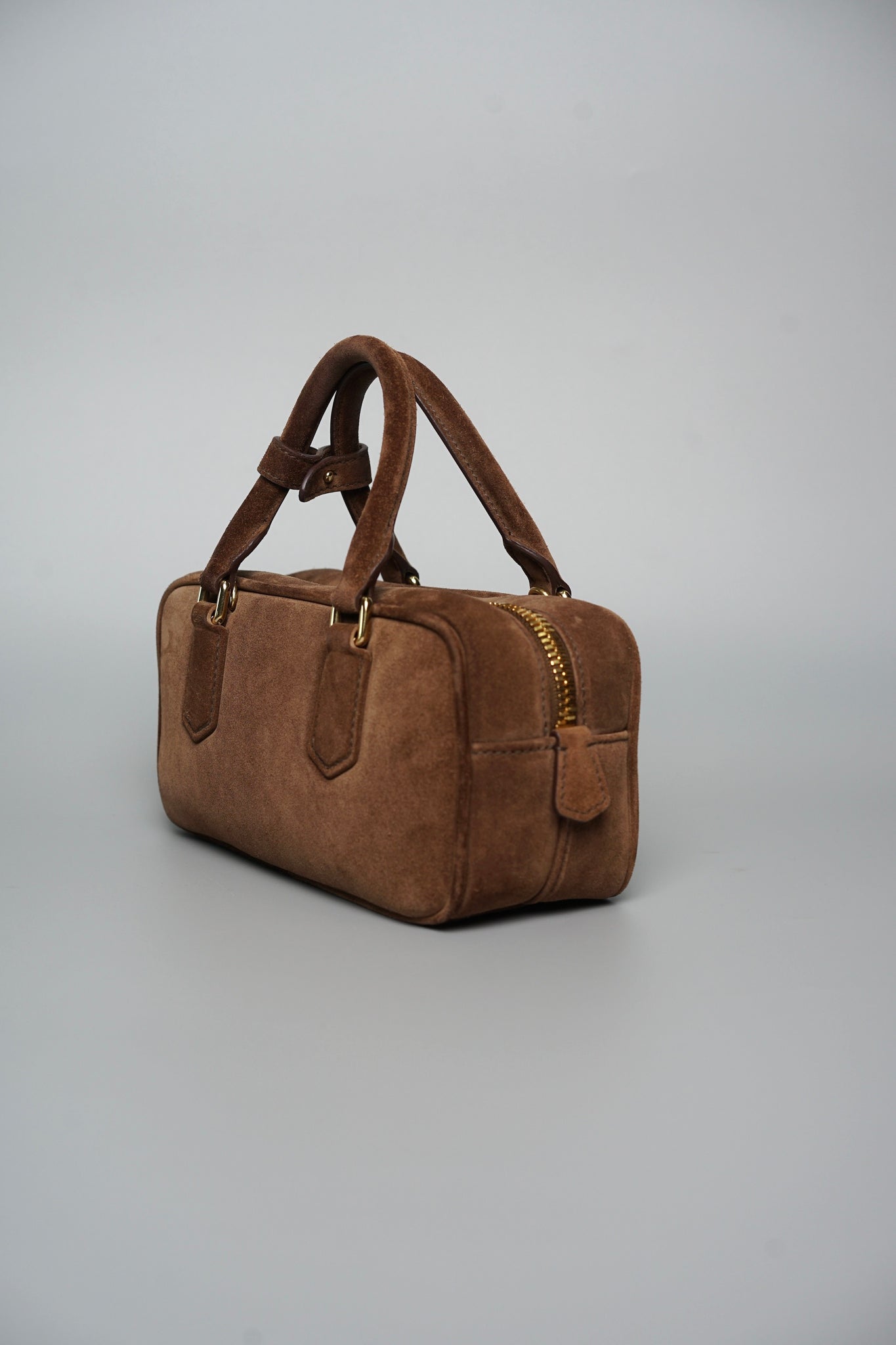 Miu Miu Arcadie Padded Suede Top-Handle Bag in Cocoa Brown