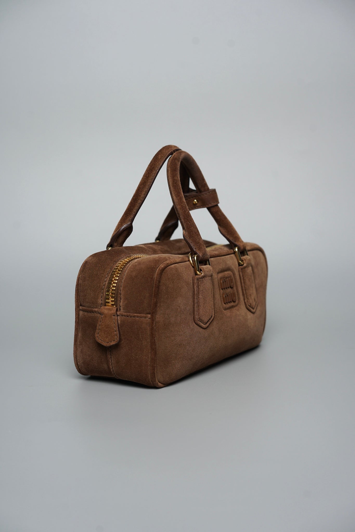 Miu Miu Arcadie Padded Suede Top-Handle Bag in Cocoa Brown
