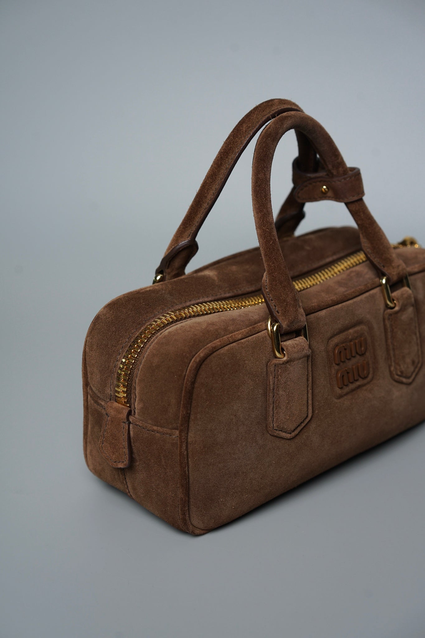 Miu Miu Arcadie Padded Suede Top-Handle Bag in Cocoa Brown