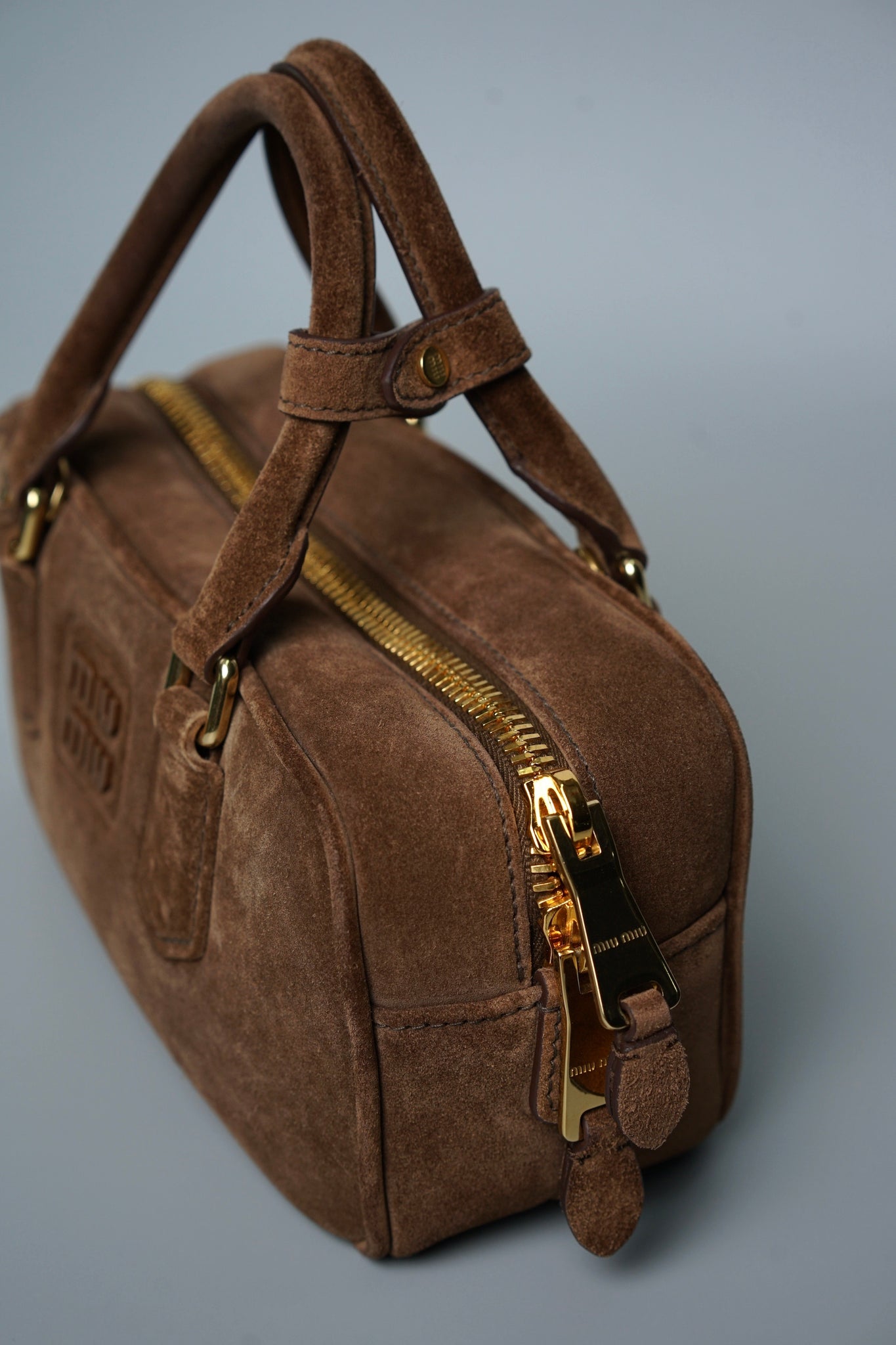 Miu Miu Arcadie Padded Suede Top-Handle Bag in Cocoa Brown