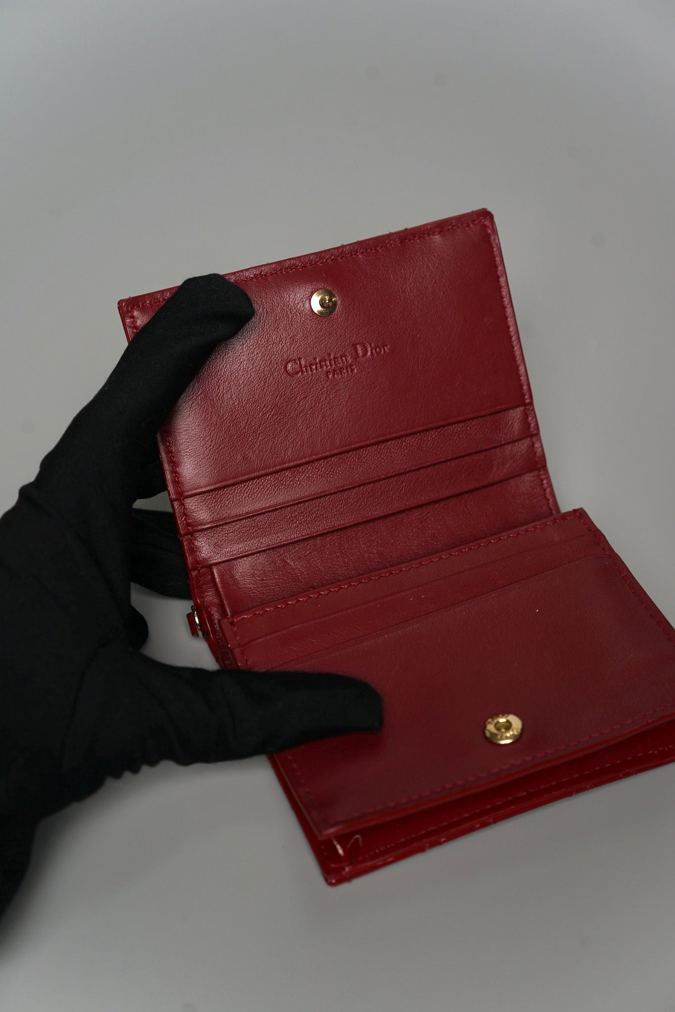 Mini Lady Dior Card Case in Red Ghw