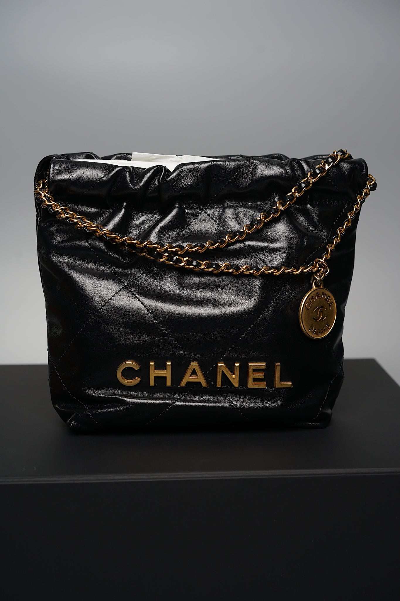 Chanel 22 Mini in Black Shiny Calfskin Ghw