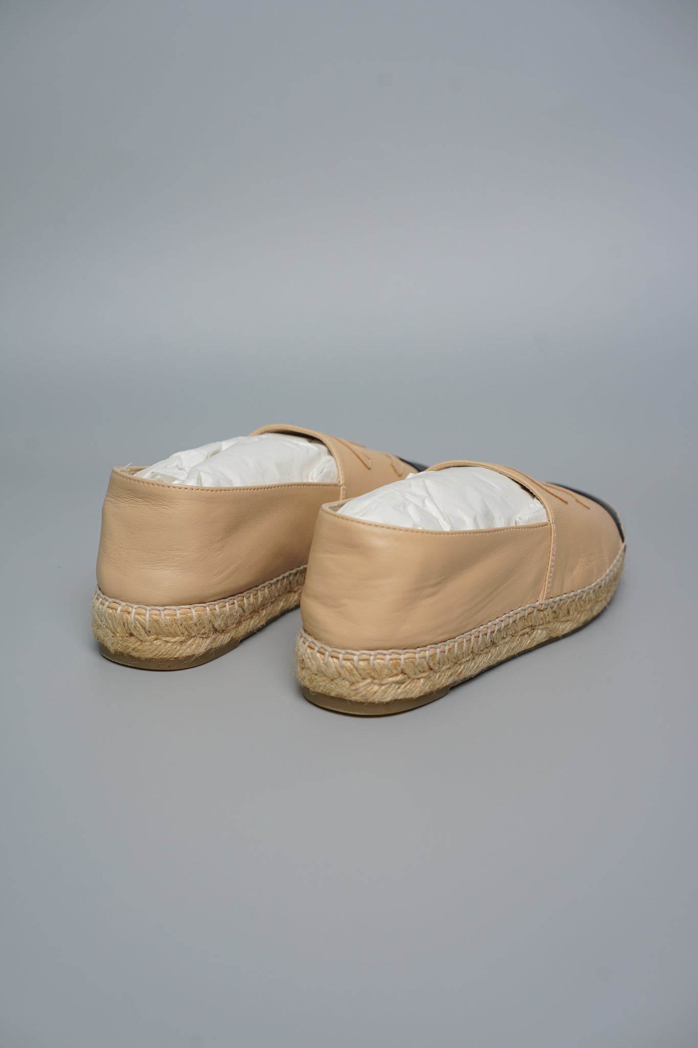 Chanel Espadrilles Lambskin in Beige/Black Size 38 (Brand New)