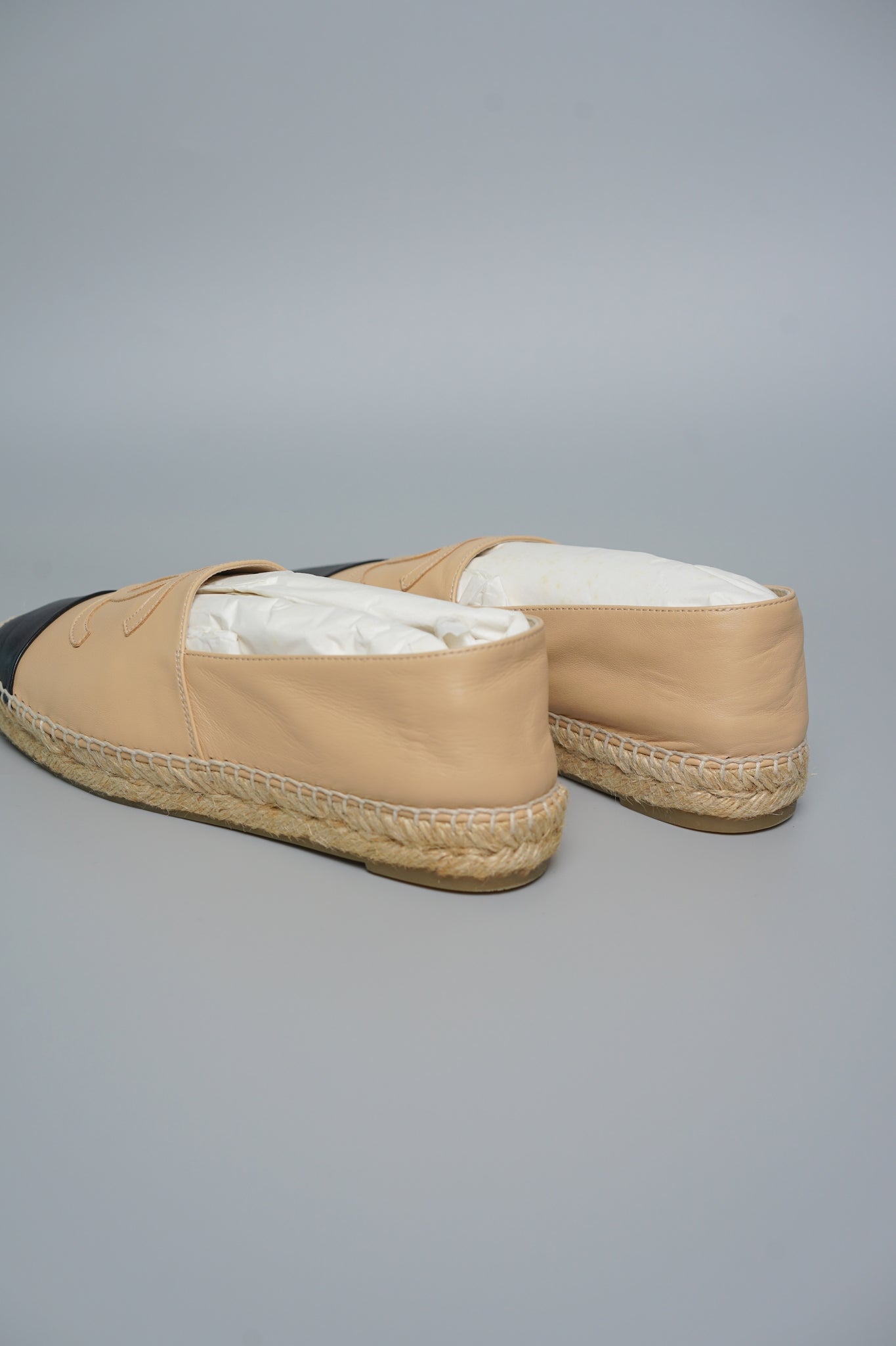 Chanel Espadrilles Lambskin in Beige/Black Size 38 (Brand New)