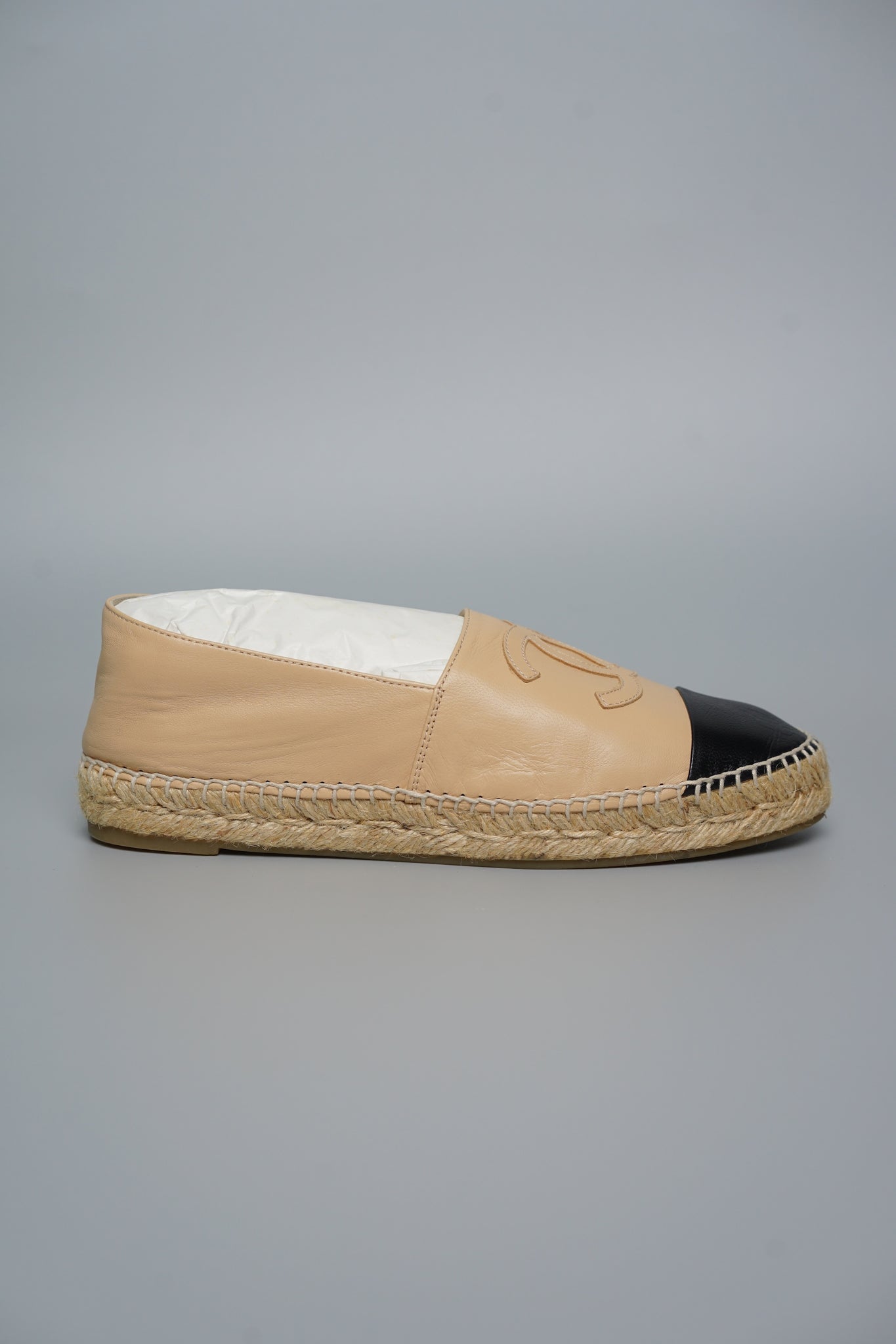 Chanel Espadrilles Lambskin in Beige/Black Size 38 (Brand New)