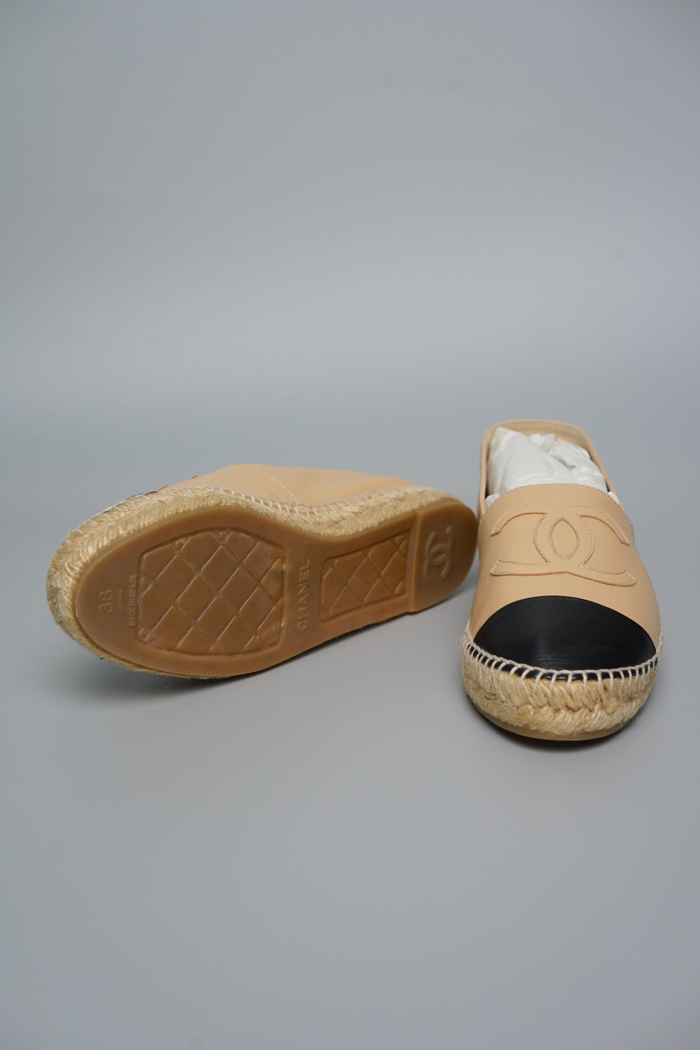 Chanel Espadrilles Lambskin in Beige/Black Size 38 (Brand New)