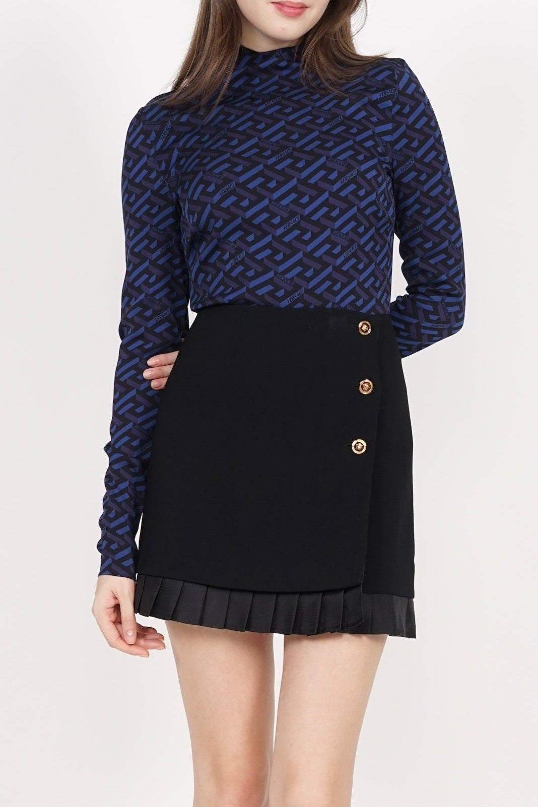 Versace Side Button Pleated Skirt in Black Size 40 (Brand New)