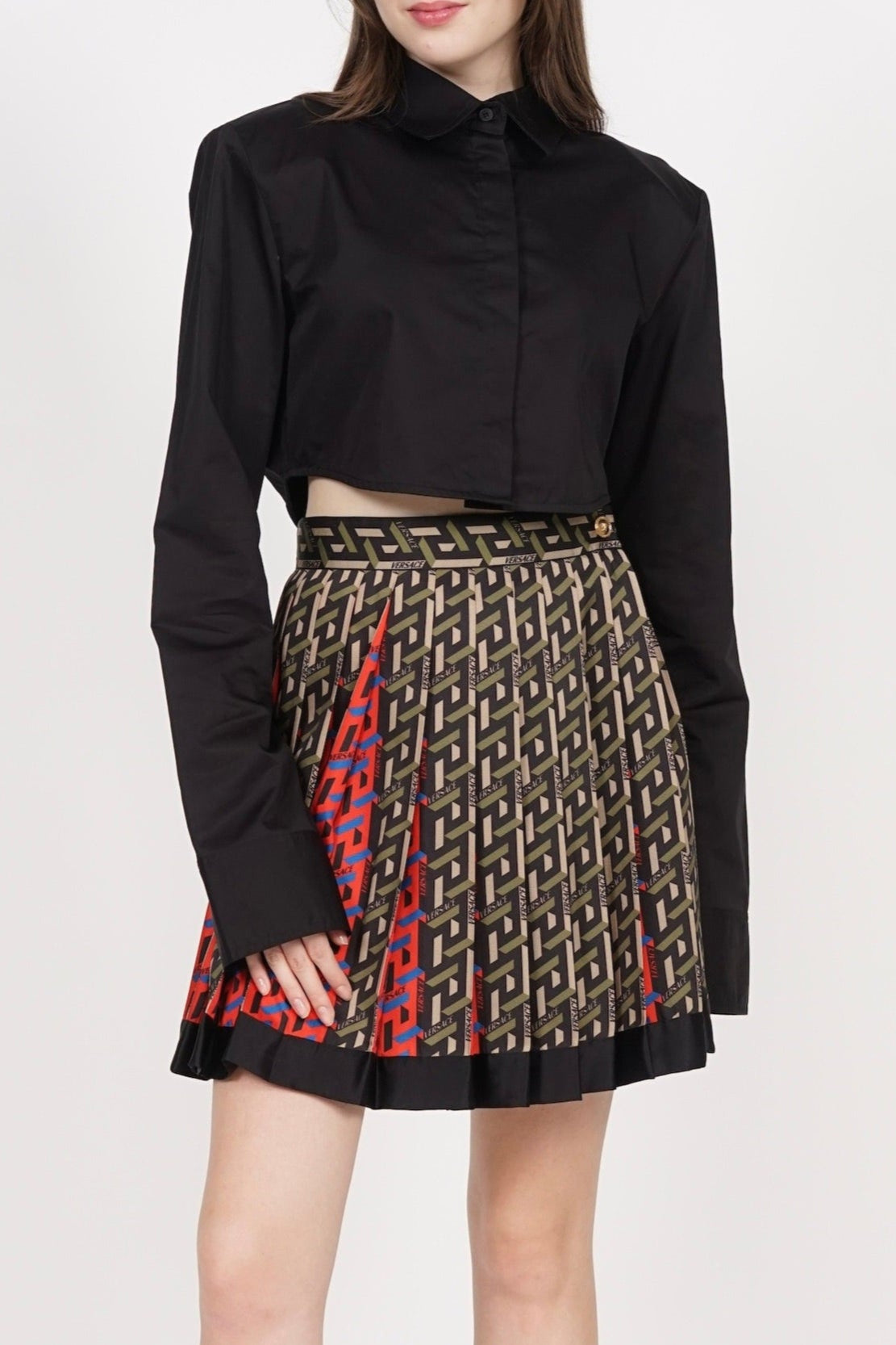 Versace Pleated Skirt in Orange/Blue/Green/Black Size 40 (Brand New)