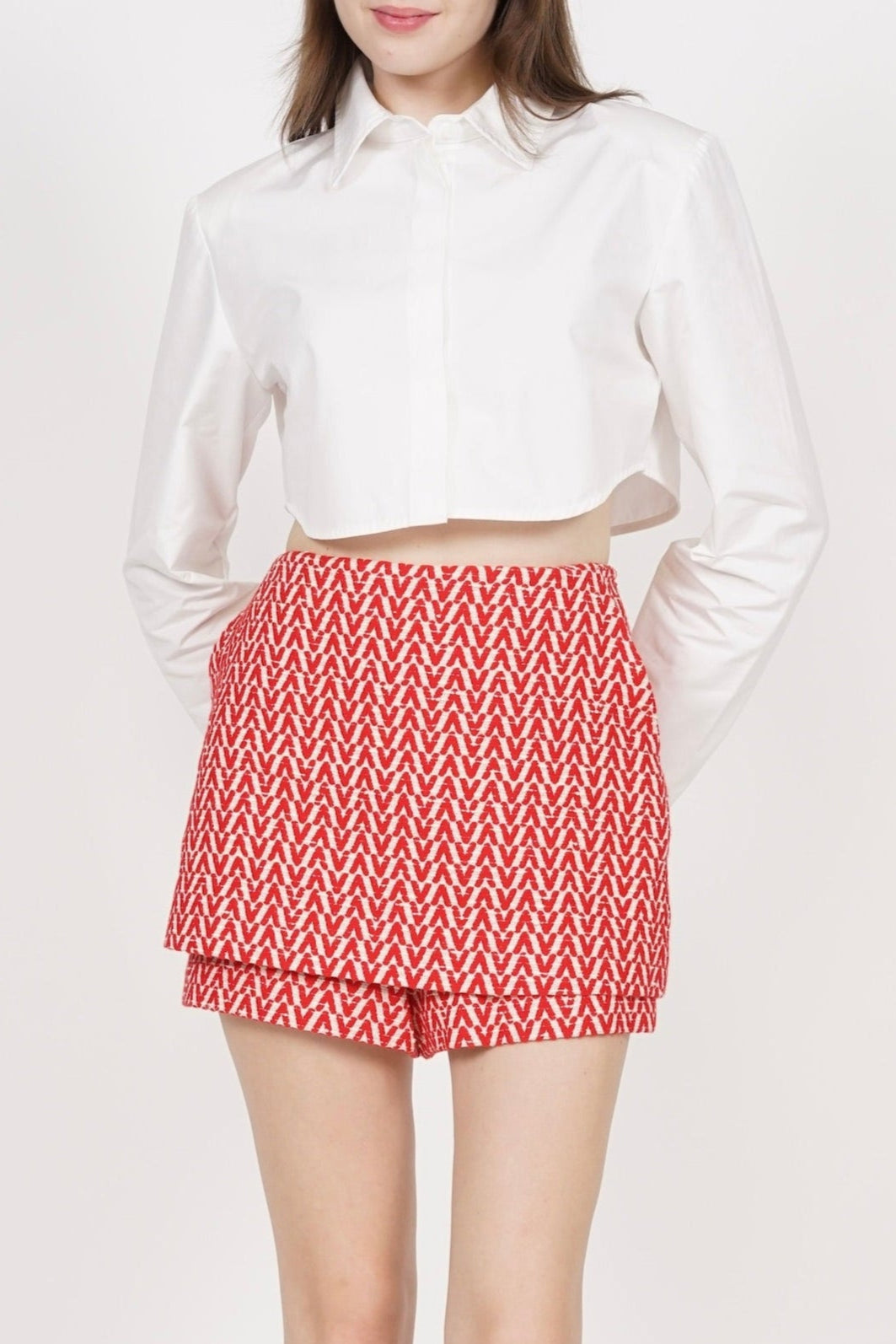 Valentino Mini Tweed Skorts in Red White Size 42 (Brand New)