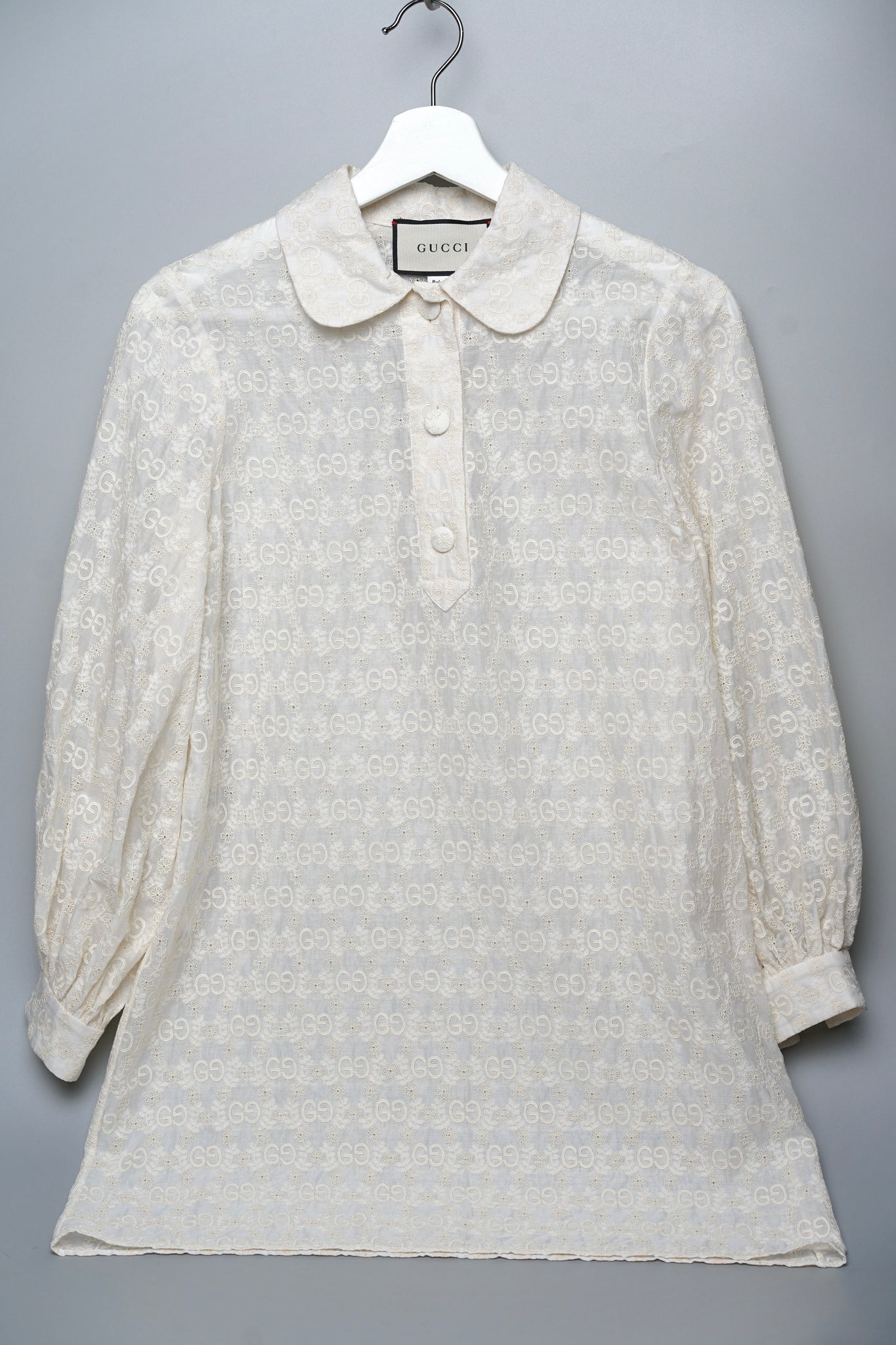 Gucci GG Embroidered Cotton Tunic Dress in Cream Size 36 (Brand New)