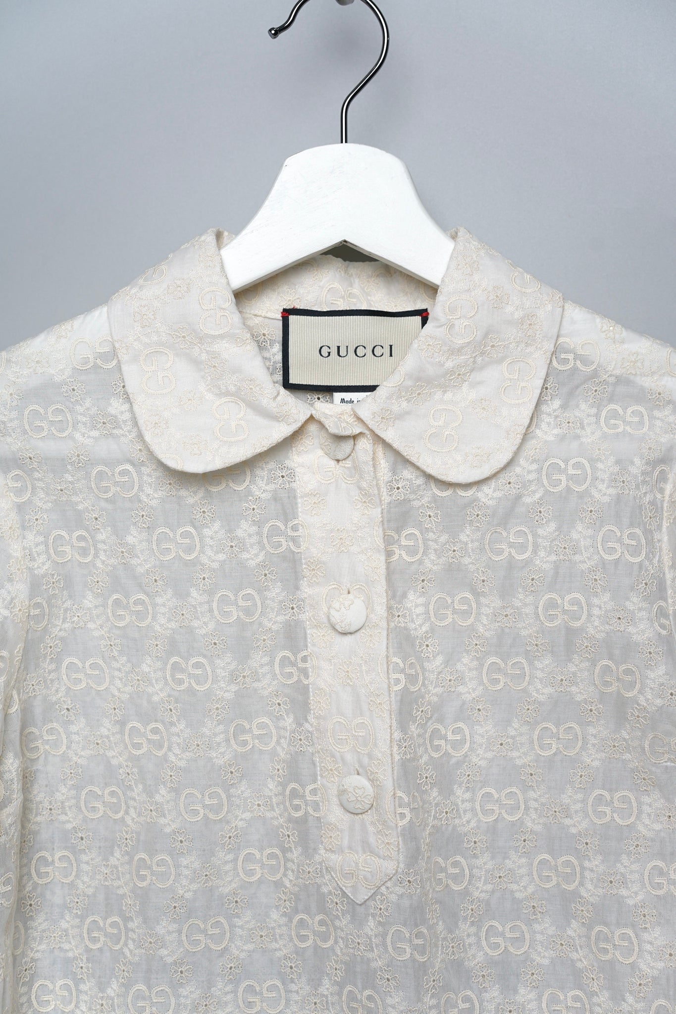 Gucci GG Embroidered Cotton Tunic Dress in Cream Size 36 (Brand New)