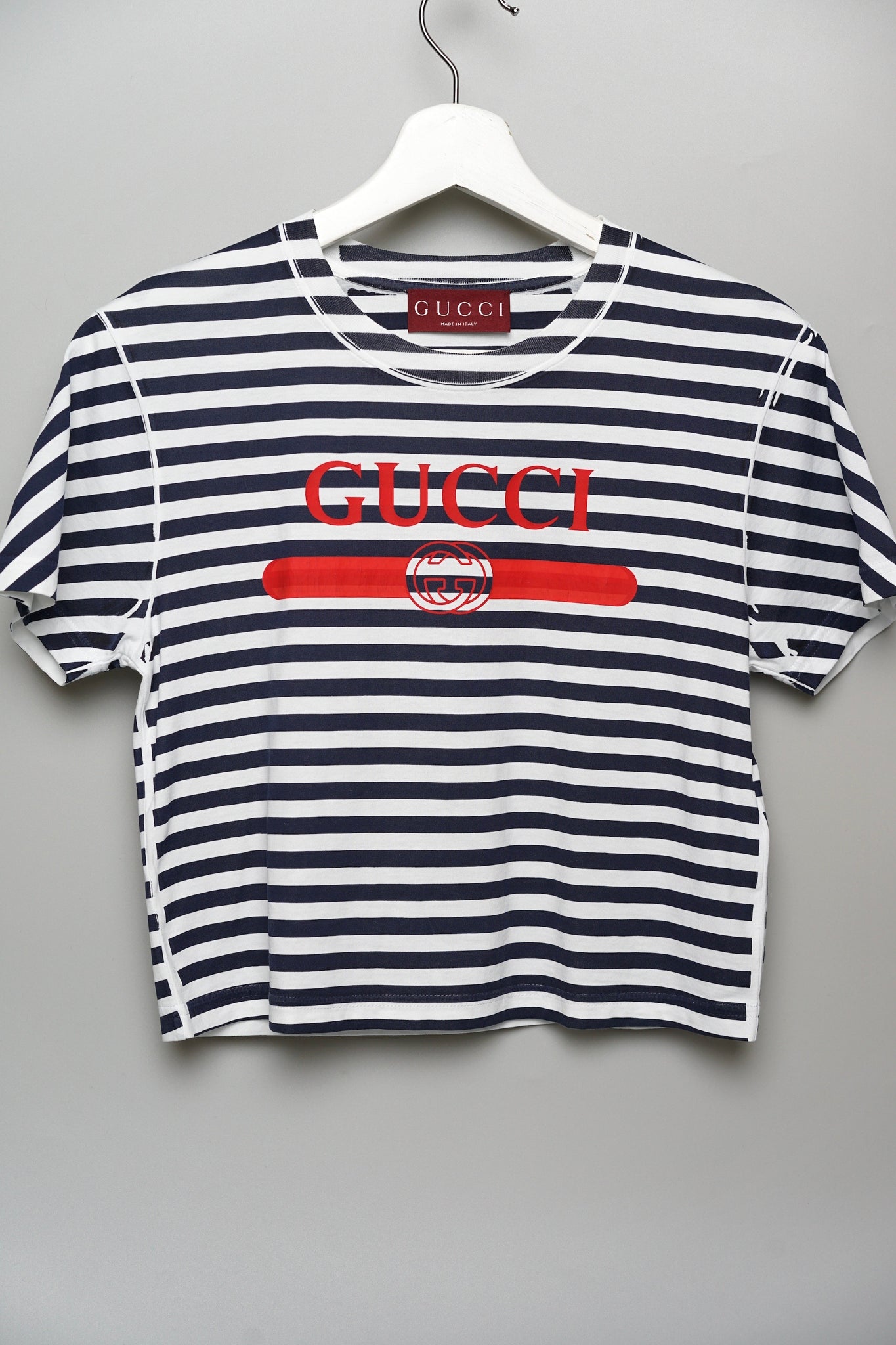 Gucci Printed Striped Cotton Jersey T-Shirt in Black White Size XS