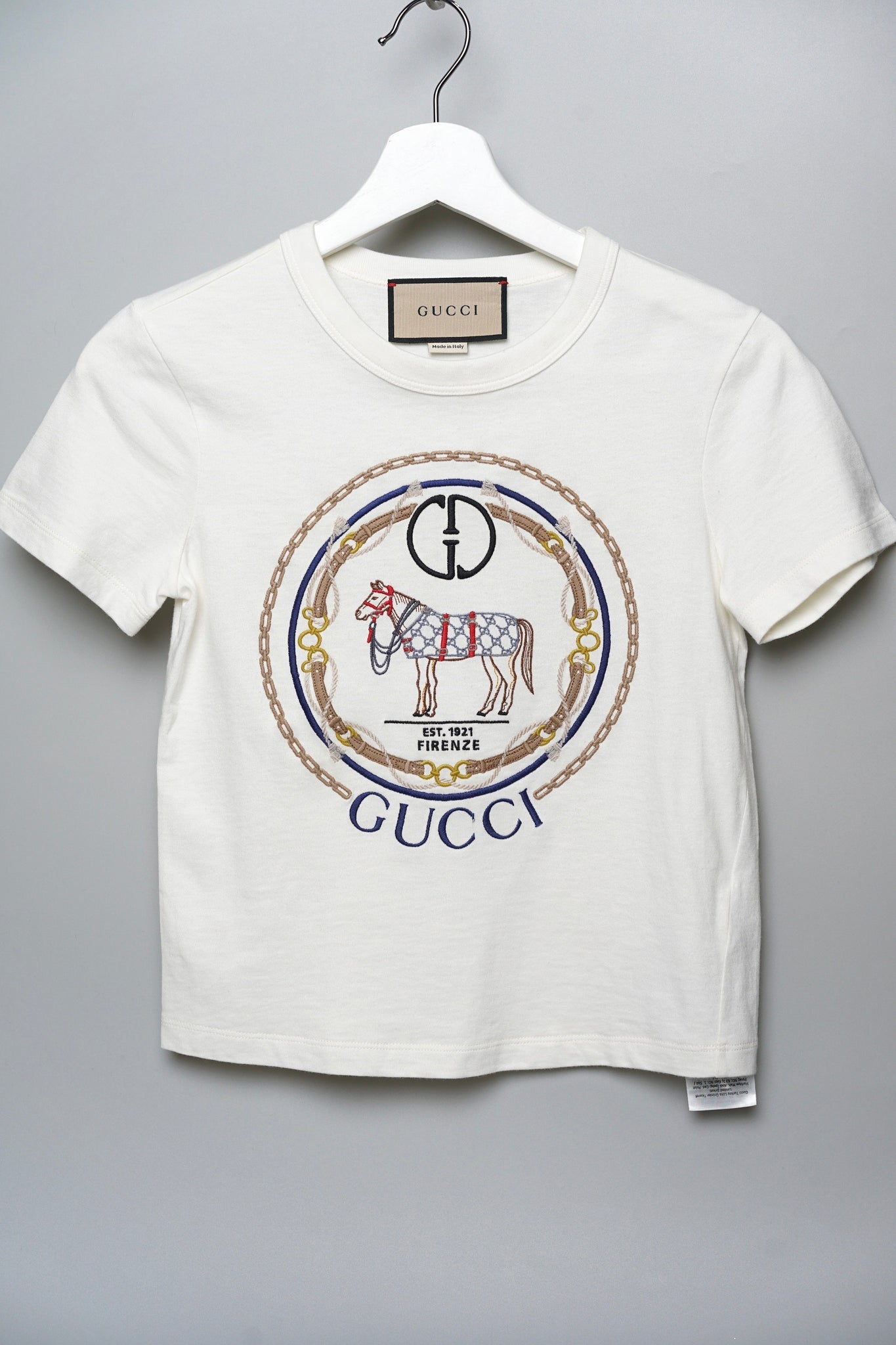 Gucci Jersey T-Shirt with Interlocking G Embroidery in Off White Size XXS