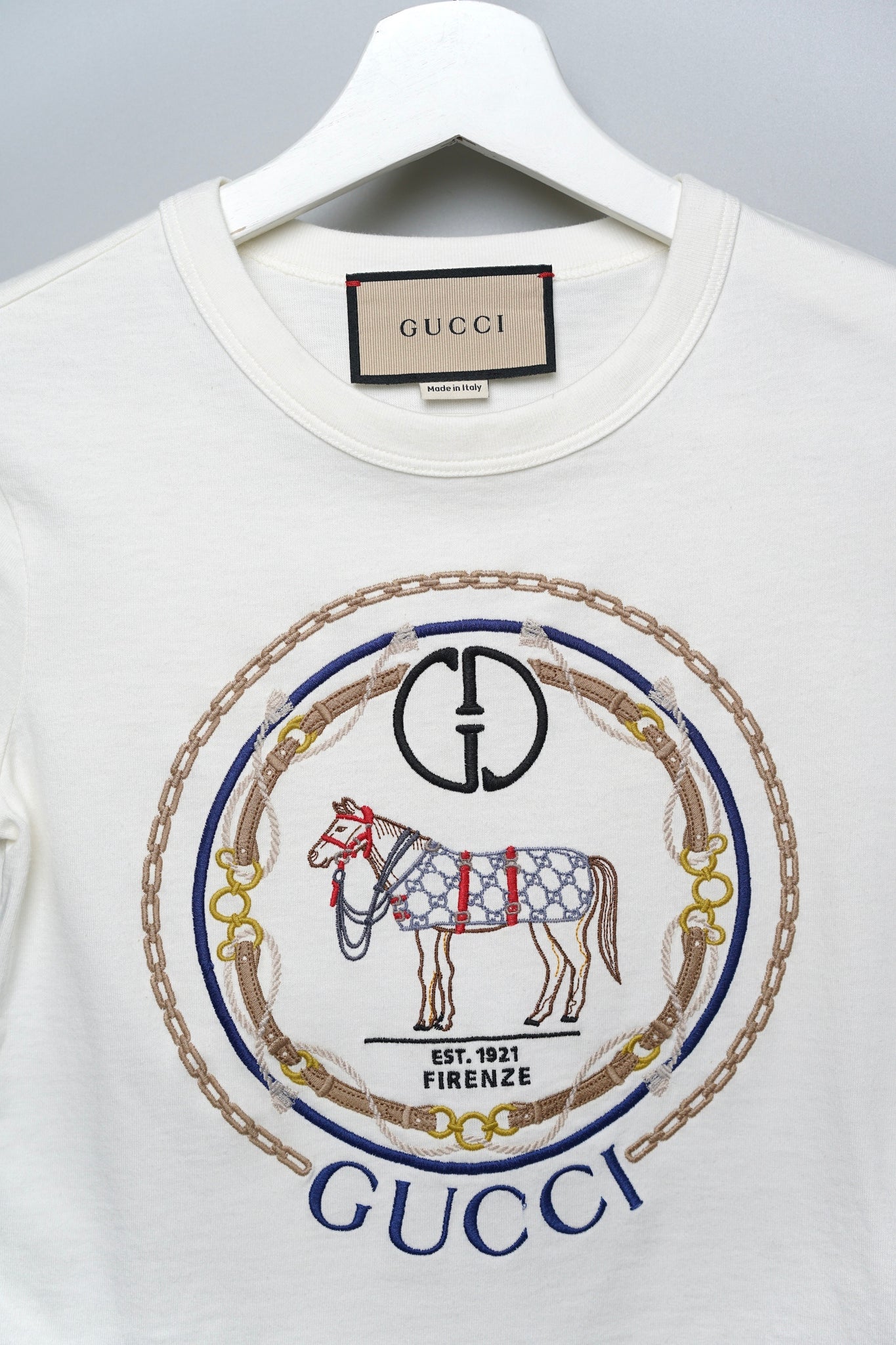 Gucci Jersey T-Shirt with Interlocking G Embroidery in Off White Size XXS