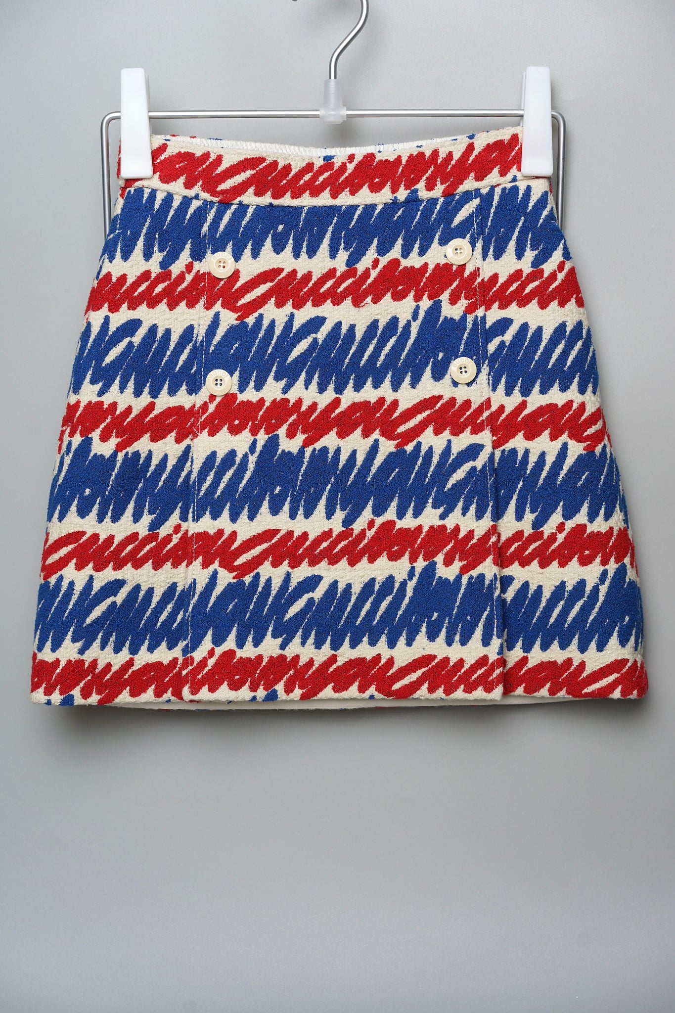 Gucci Script Print Skirt in Ivory/Blue/Red Size 36