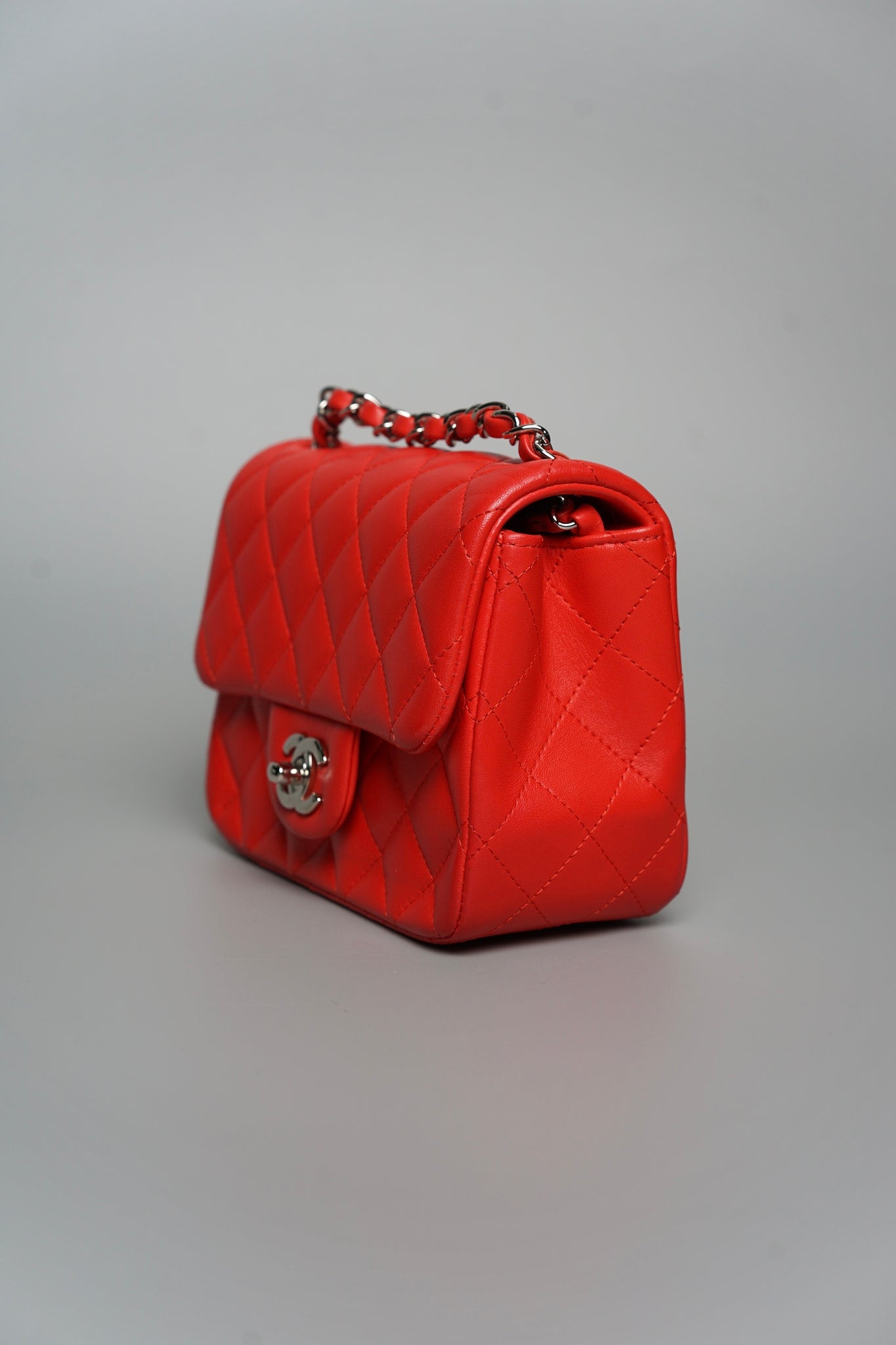 Chanel Classic Mini Square Flap in Red Lambskin Shw