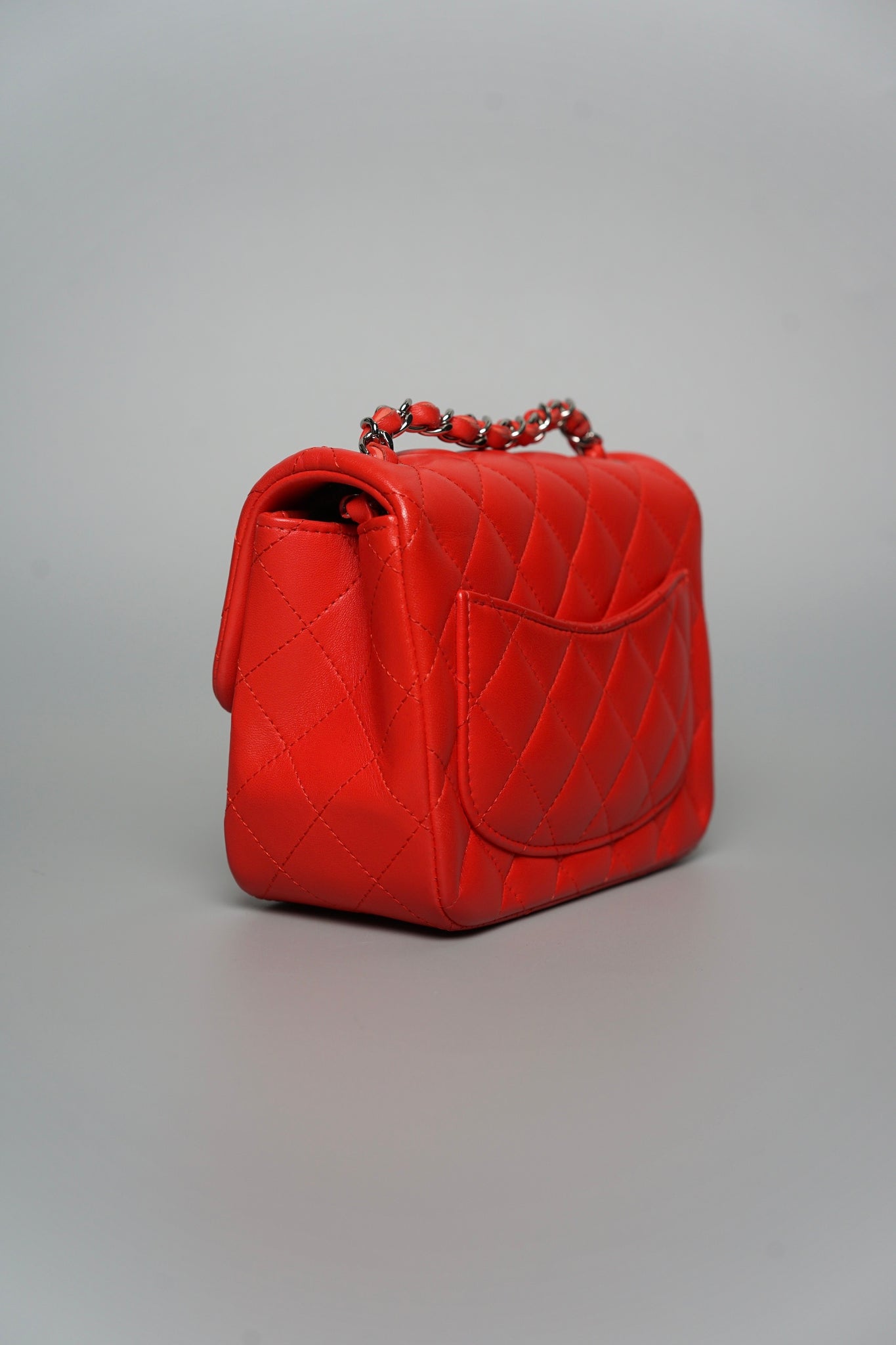 Chanel Classic Mini Square Flap in Red Lambskin Shw