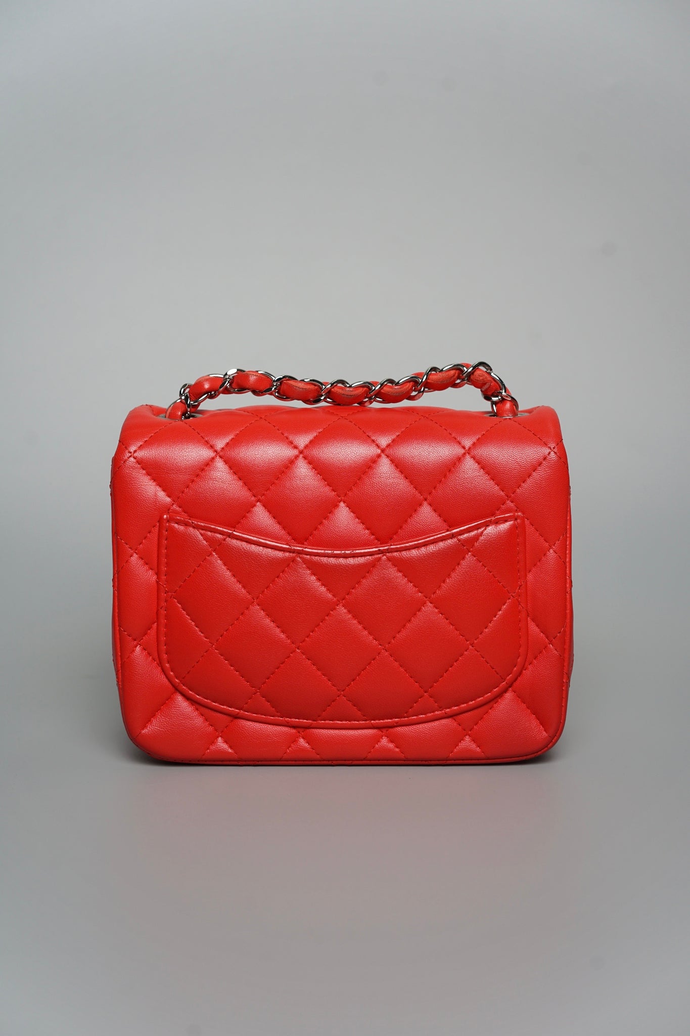 Chanel Classic Mini Square Flap in Red Lambskin Shw