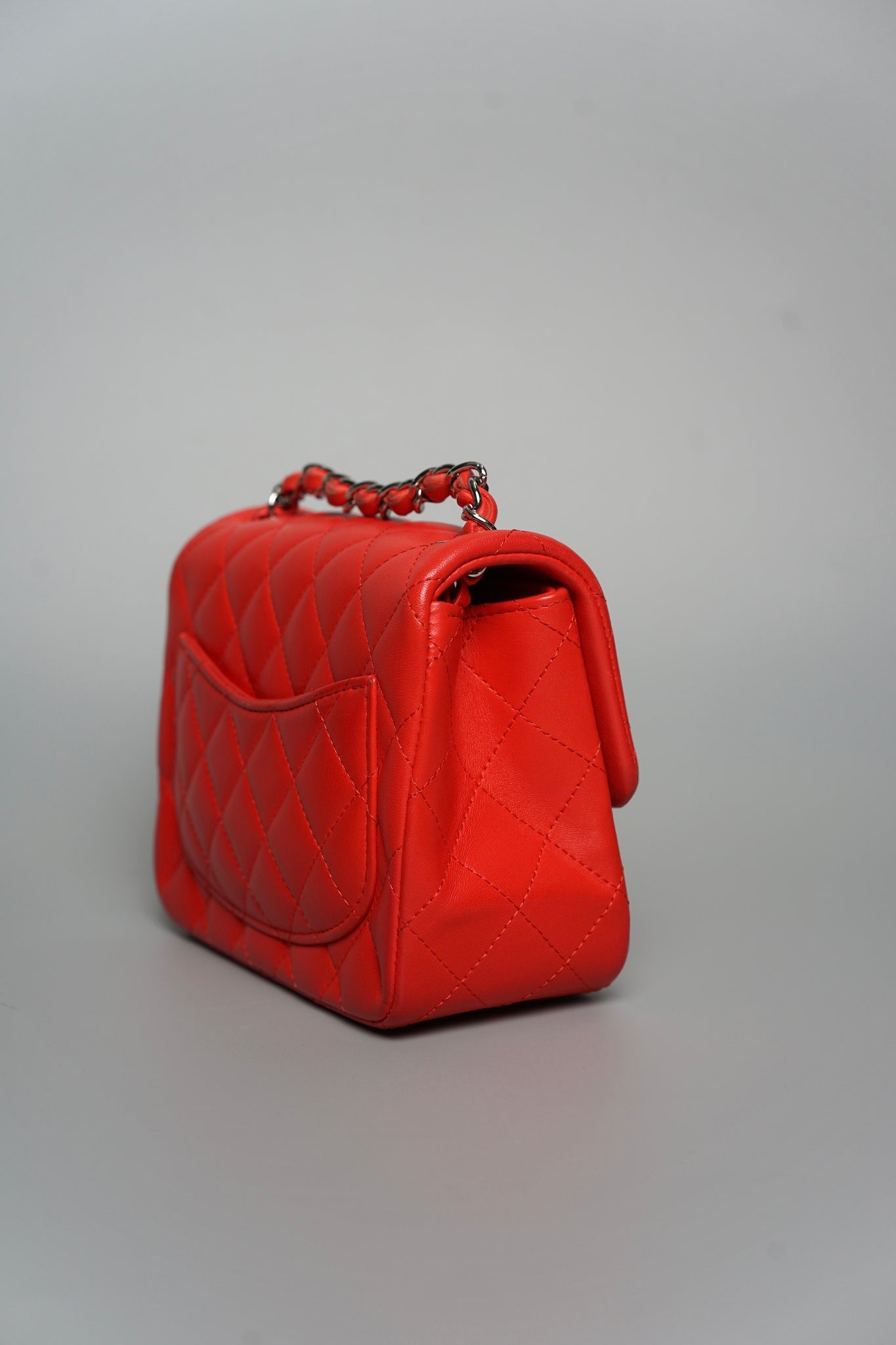 Chanel Classic Mini Square Flap in Red Lambskin Shw