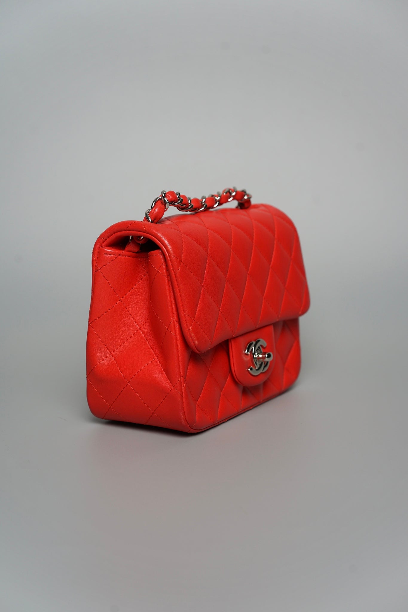 Chanel Classic Mini Square Flap in Red Lambskin Shw