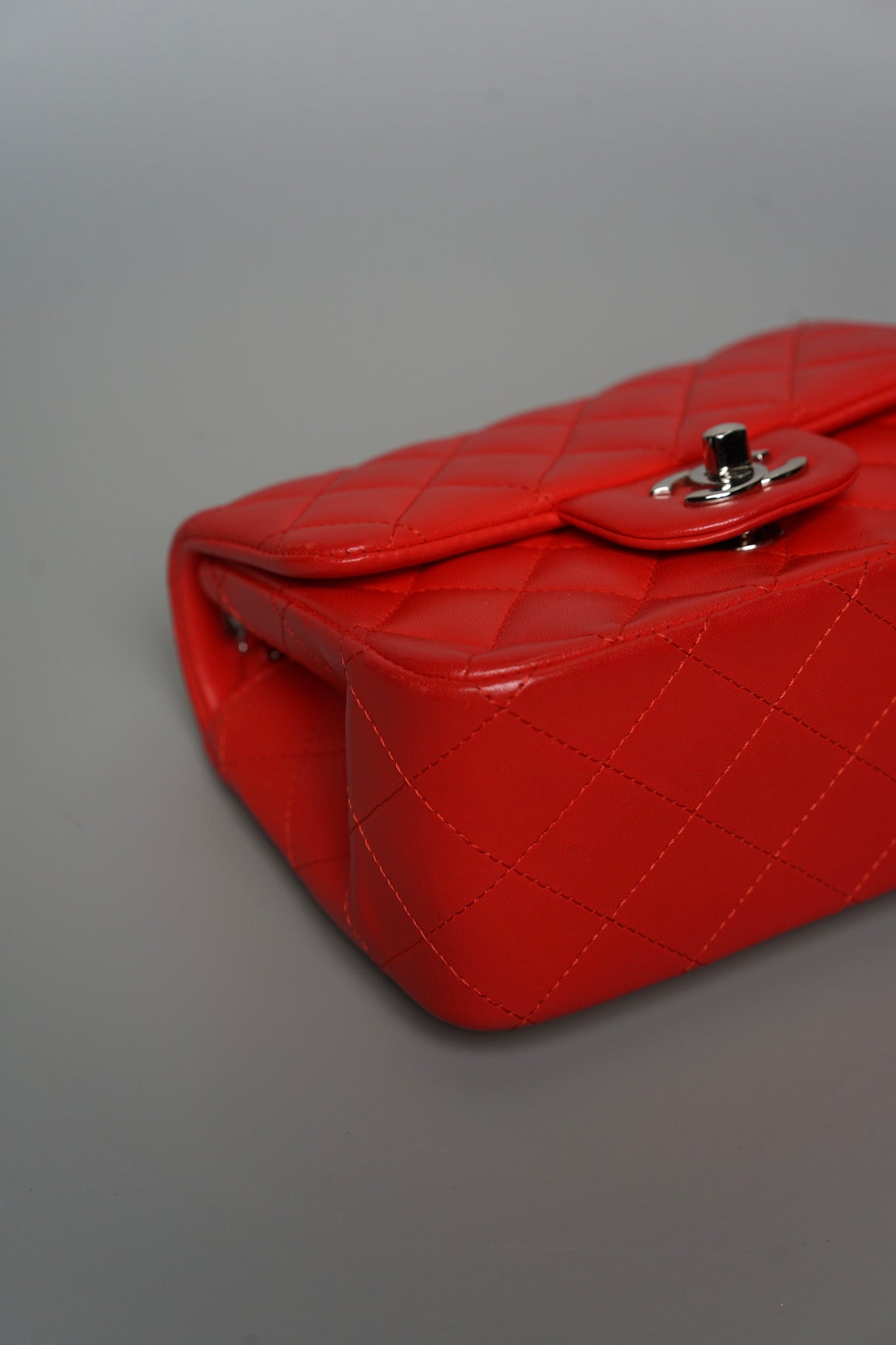Chanel Classic Mini Square Flap in Red Lambskin Shw