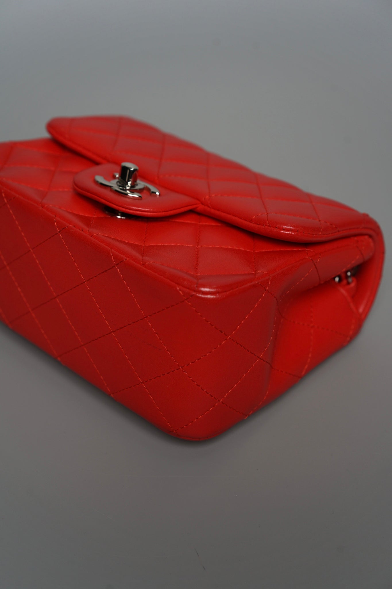 Chanel Classic Mini Square Flap in Red Lambskin Shw
