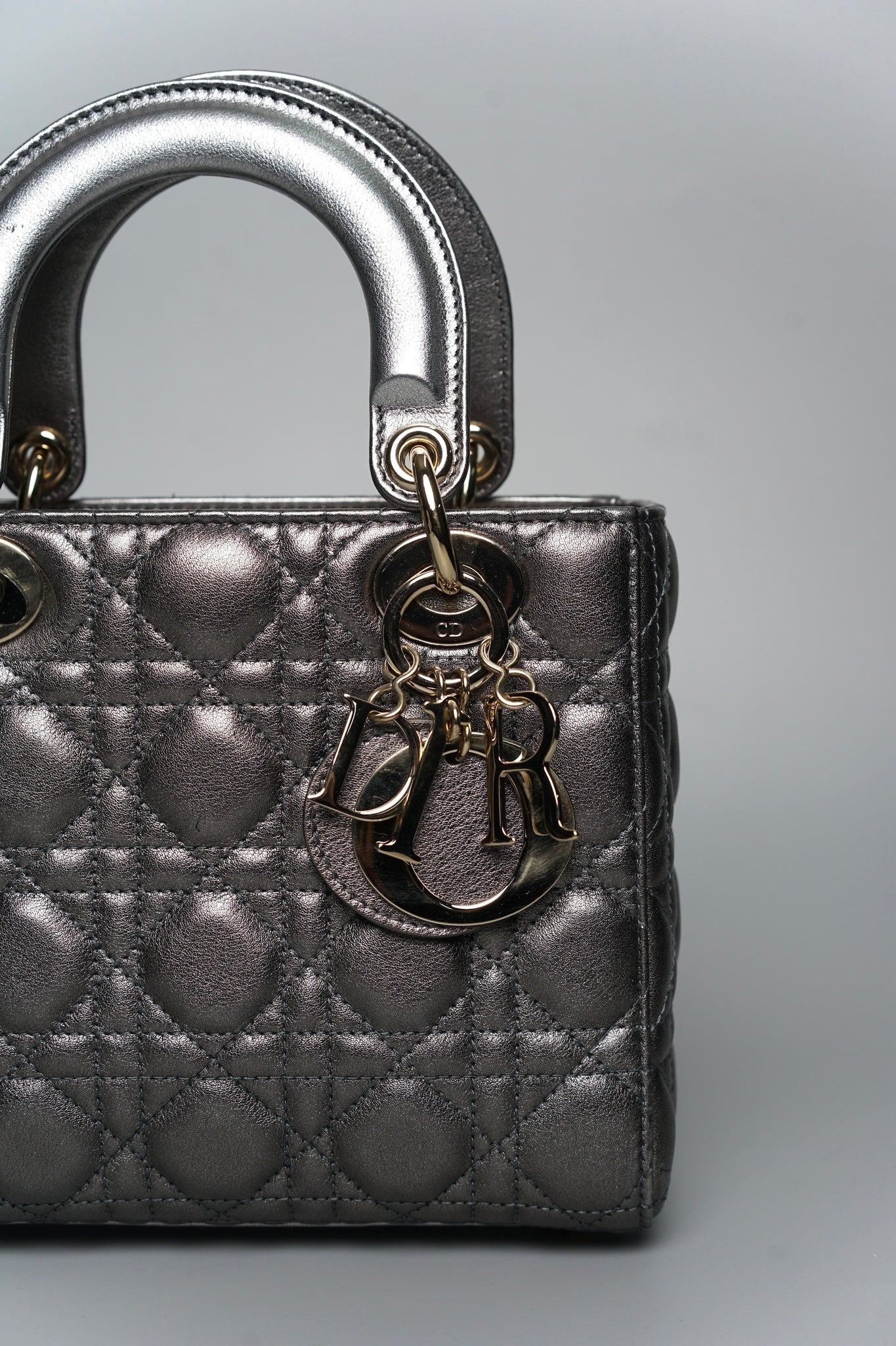 Small Lady Dior My ABCDior in Metallic Gunmetal Lambskin Lghw