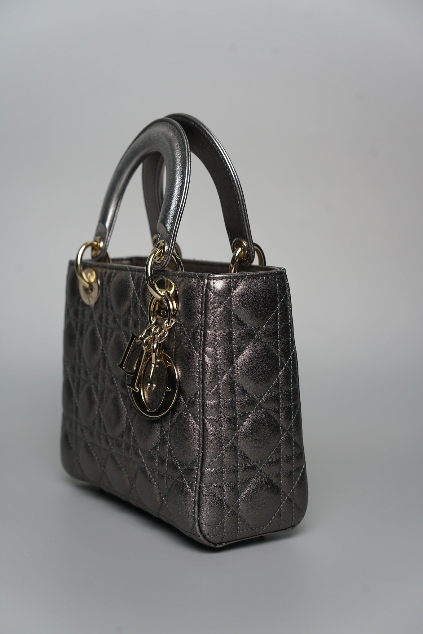 Small Lady Dior My ABCDior in Metallic Gunmetal Lambskin Lghw