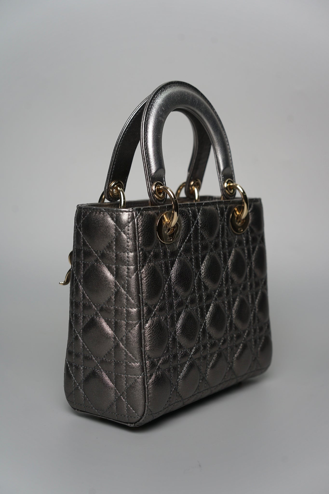 Small Lady Dior My ABCDior in Metallic Gunmetal Lambskin Lghw