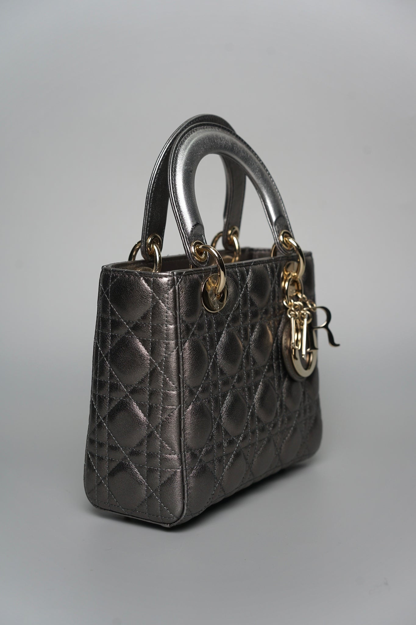 Small Lady Dior My ABCDior in Metallic Gunmetal Lambskin Lghw