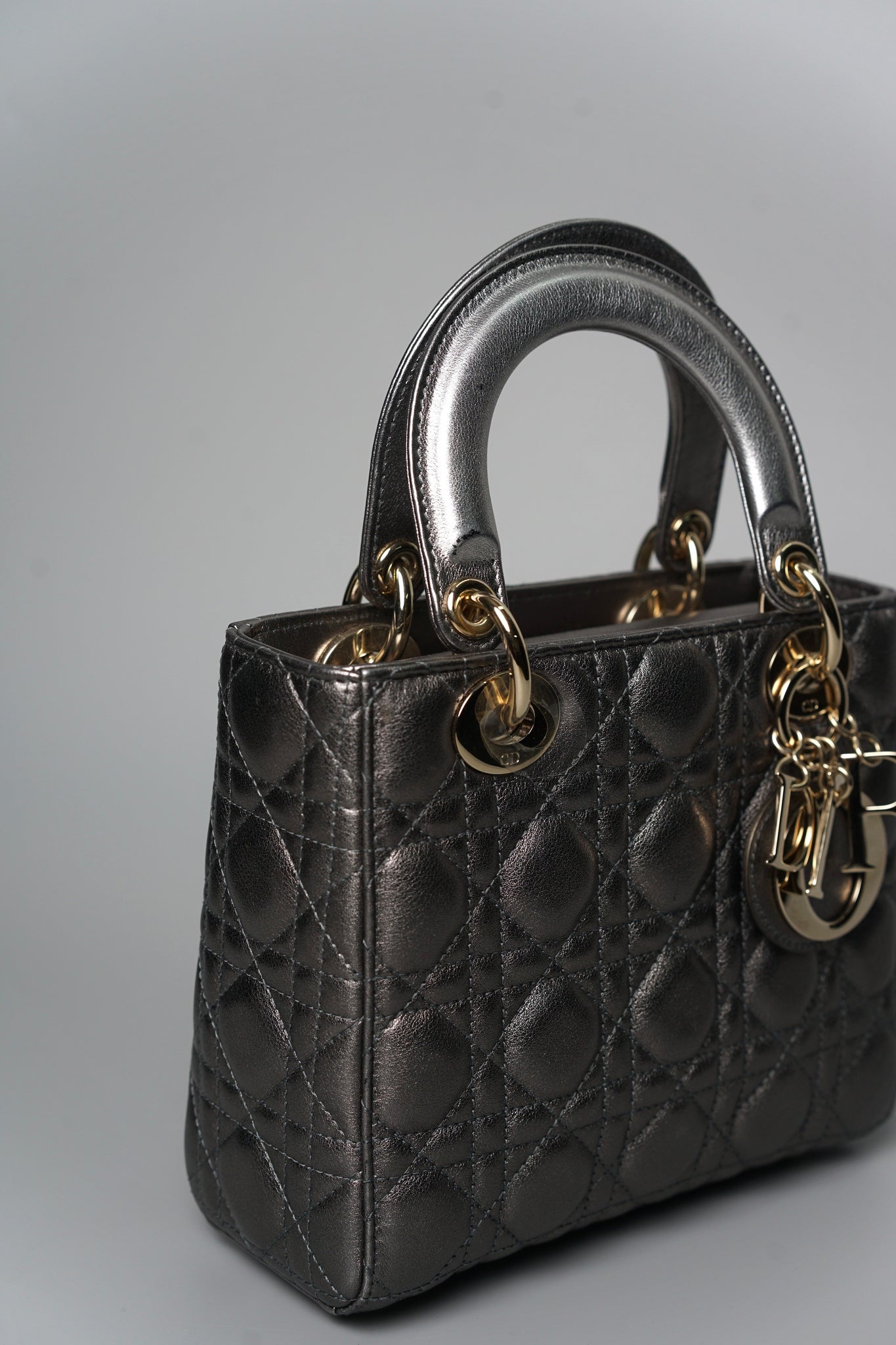 Small Lady Dior My ABCDior in Metallic Gunmetal Lambskin Lghw