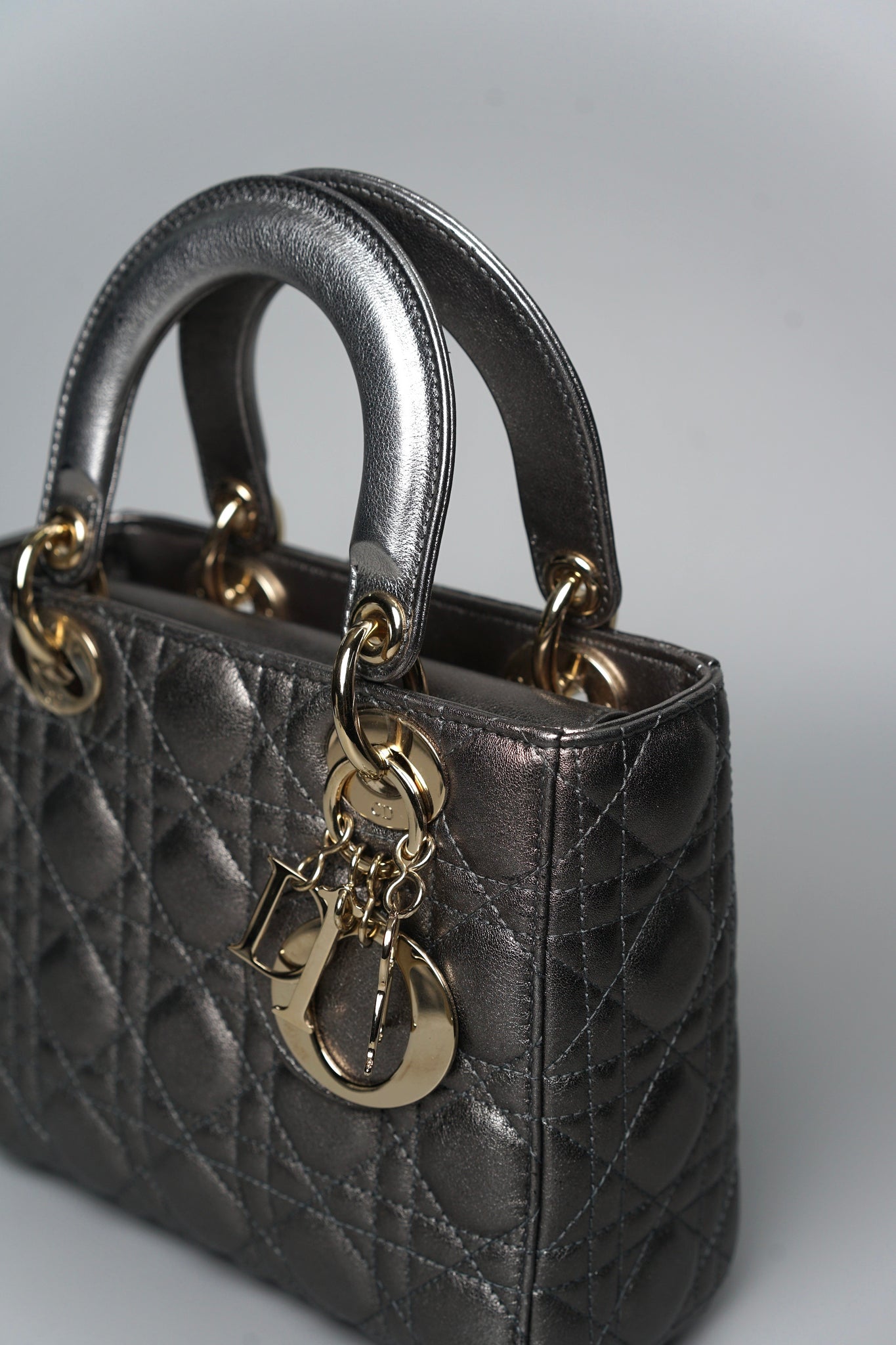Small Lady Dior My ABCDior in Metallic Gunmetal Lambskin Lghw