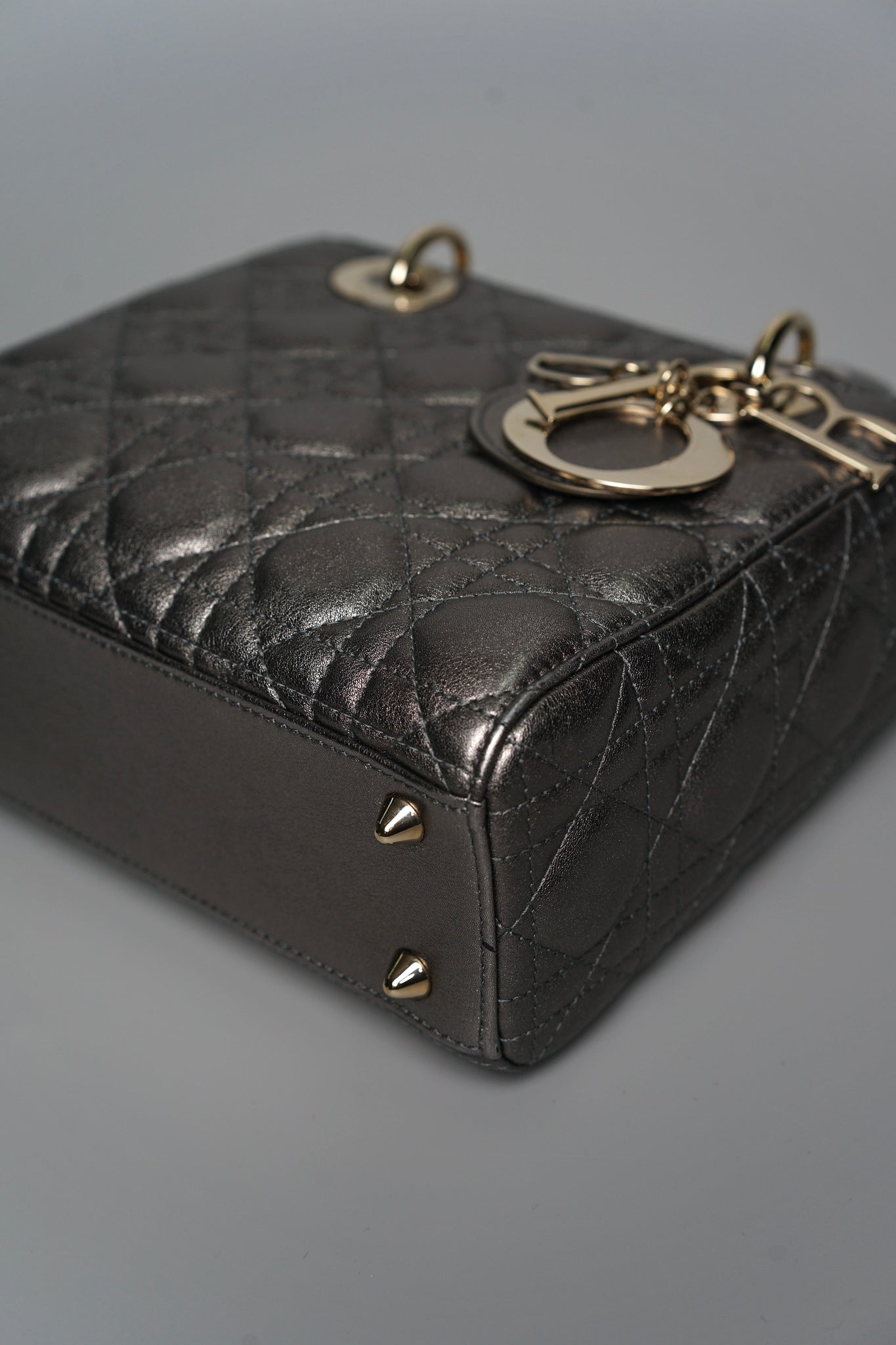 Small Lady Dior My ABCDior in Metallic Gunmetal Lambskin Lghw