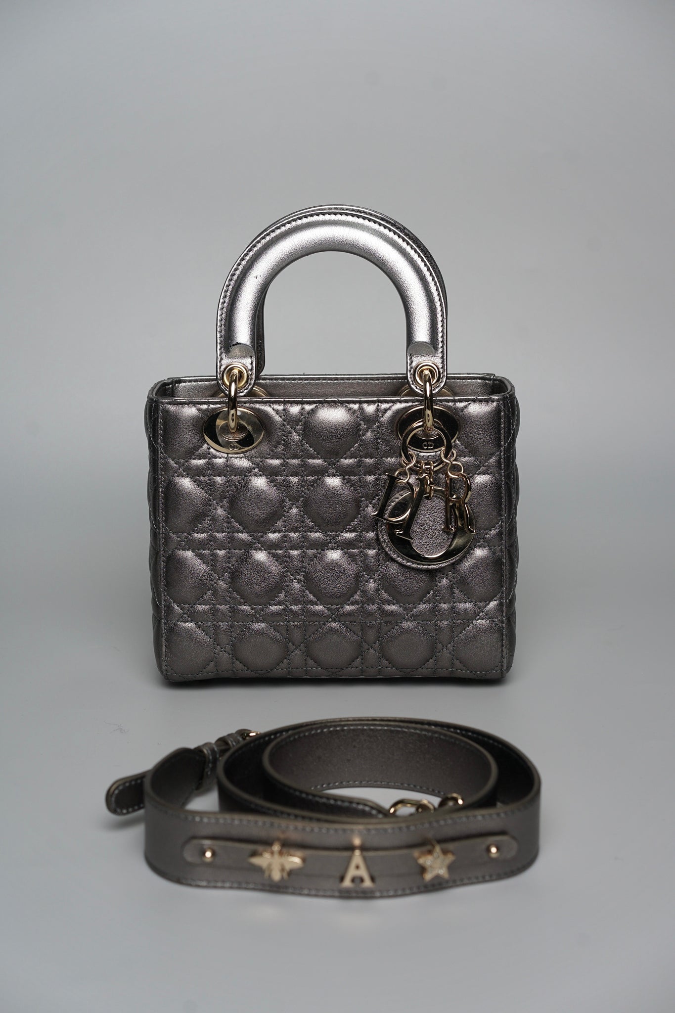 Small Lady Dior My ABCDior in Metallic Gunmetal Lambskin Lghw