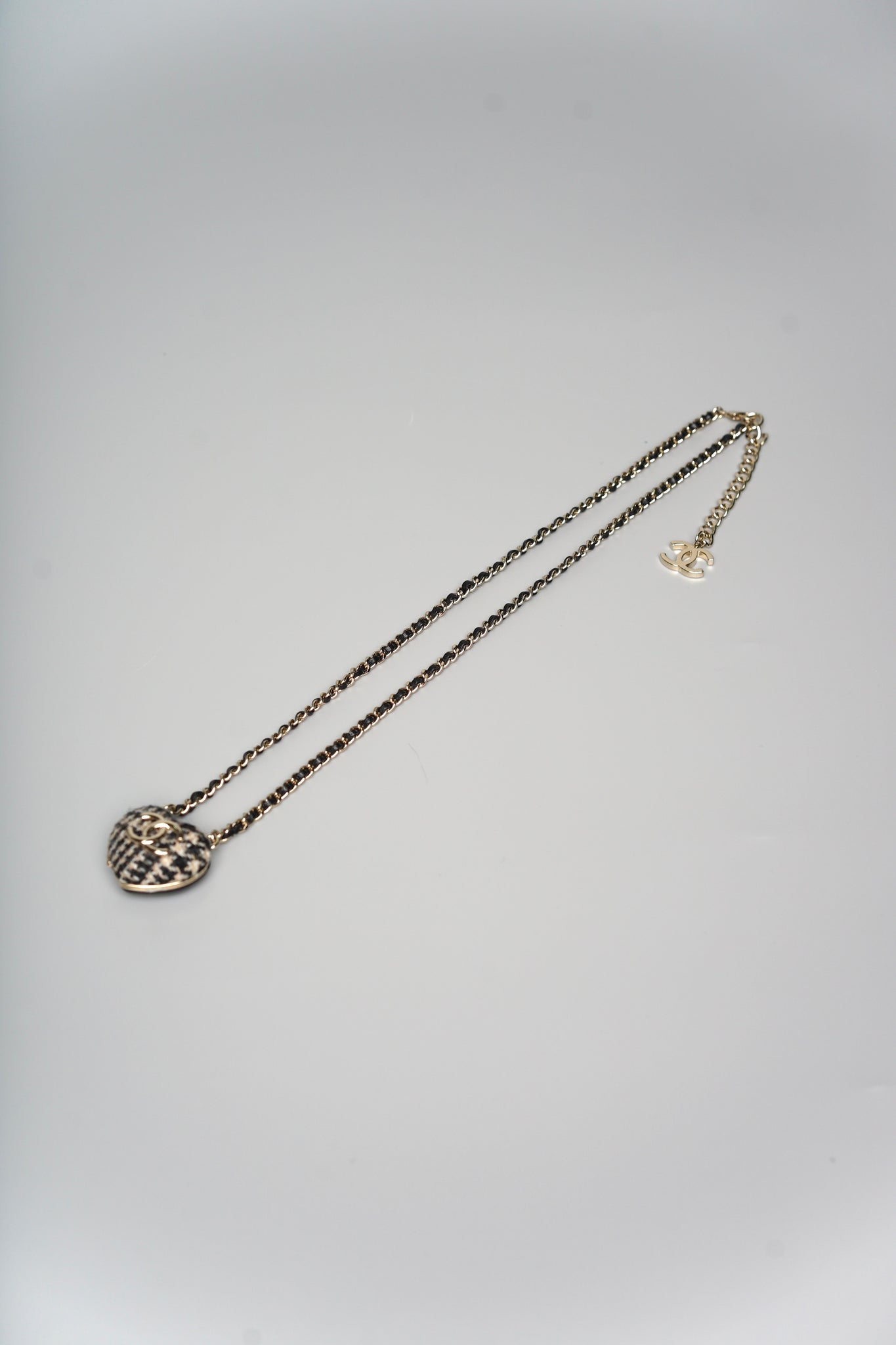 Chanel Tweed Heart Locket Necklace in Black and Beige