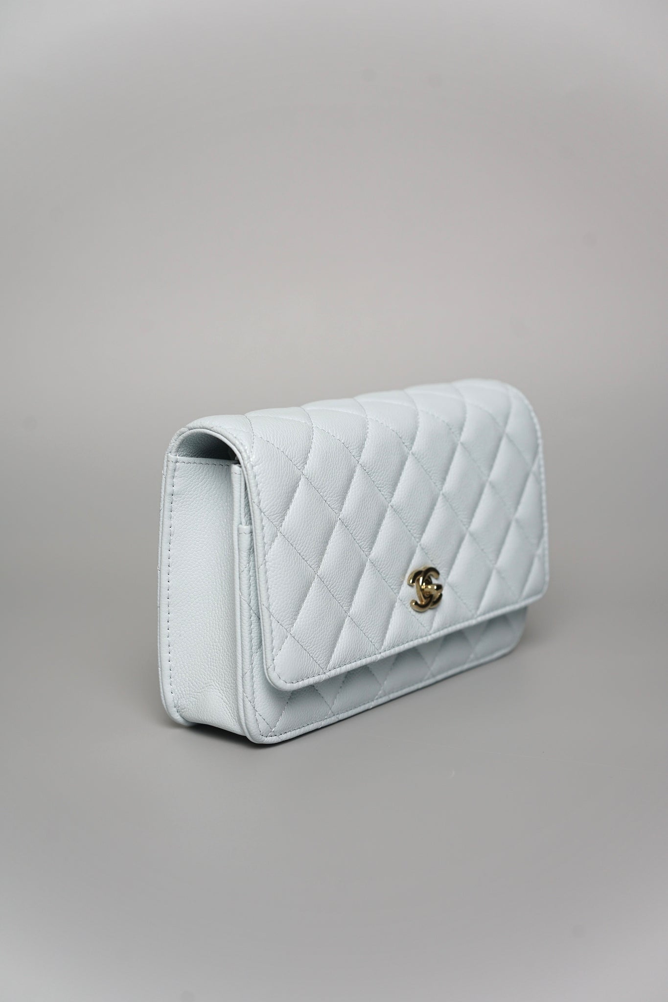 Chanel Wallet on Chain in Light Blue Grained Shiny Calfskin Lghw (Brand New)