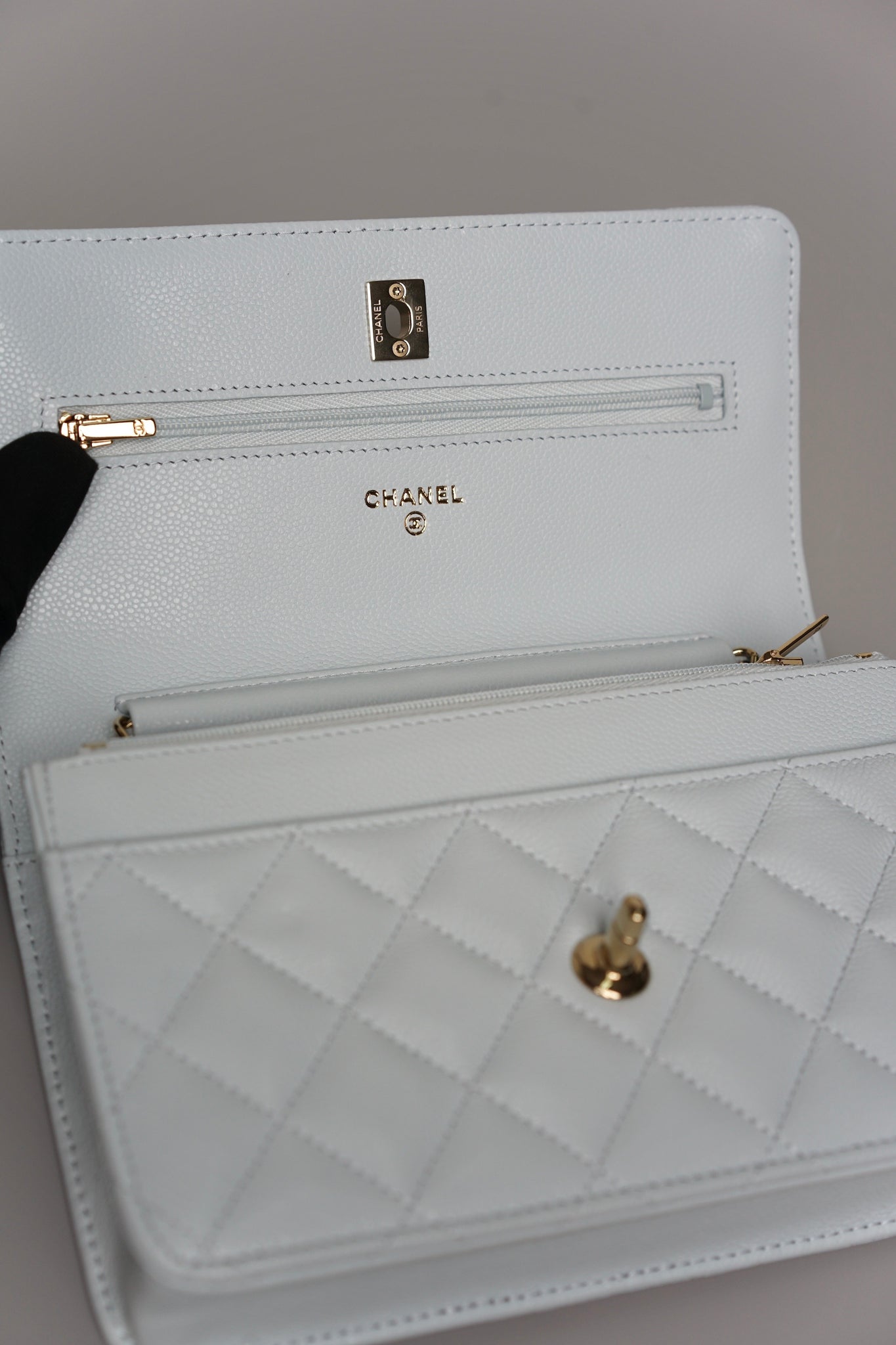 Chanel Wallet on Chain in Light Blue Grained Shiny Calfskin Lghw (Brand New)