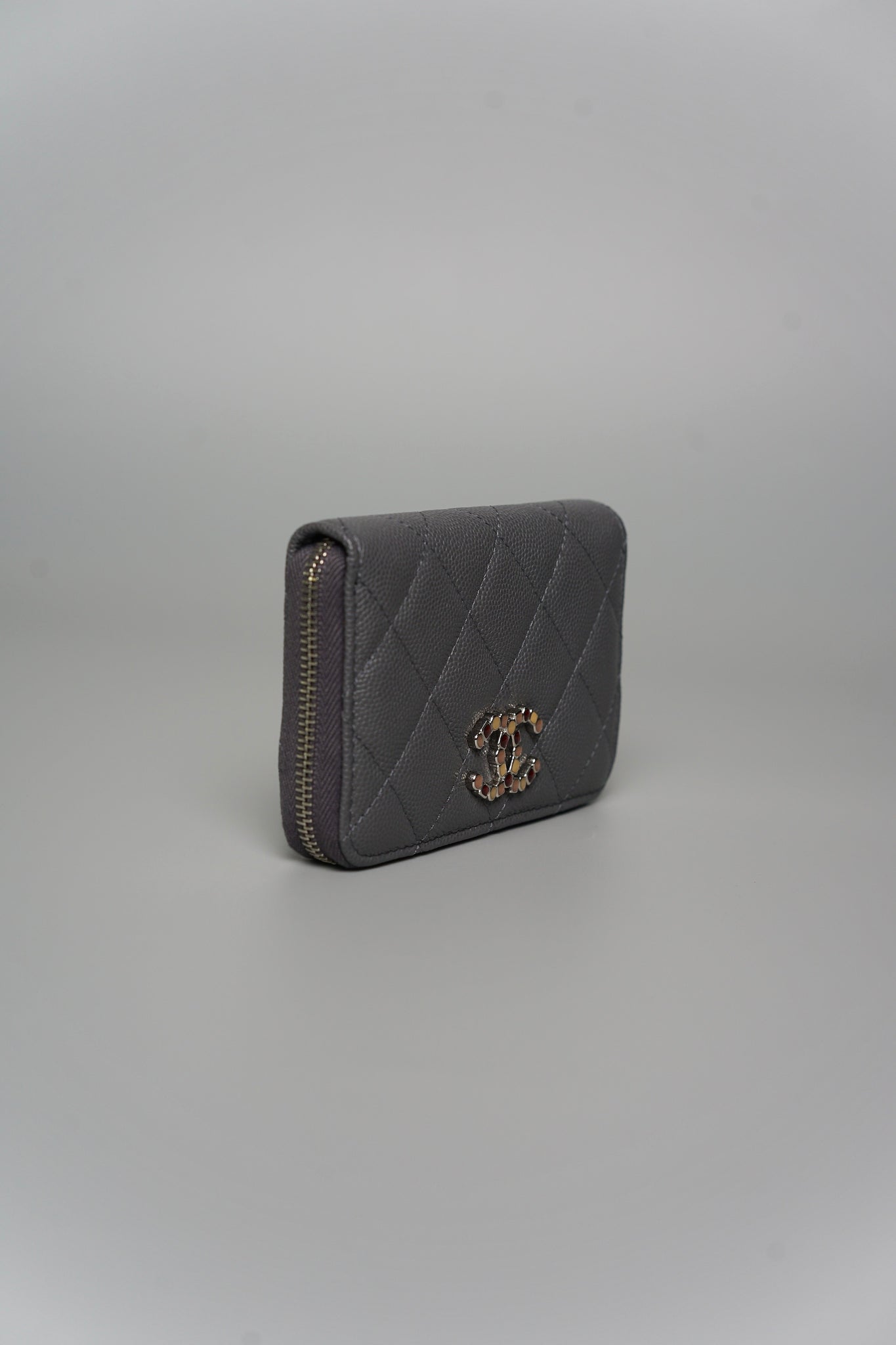Chanel CC Crystal Logo Small Wallet in Dark Grey Caviar Shw (Brand New)