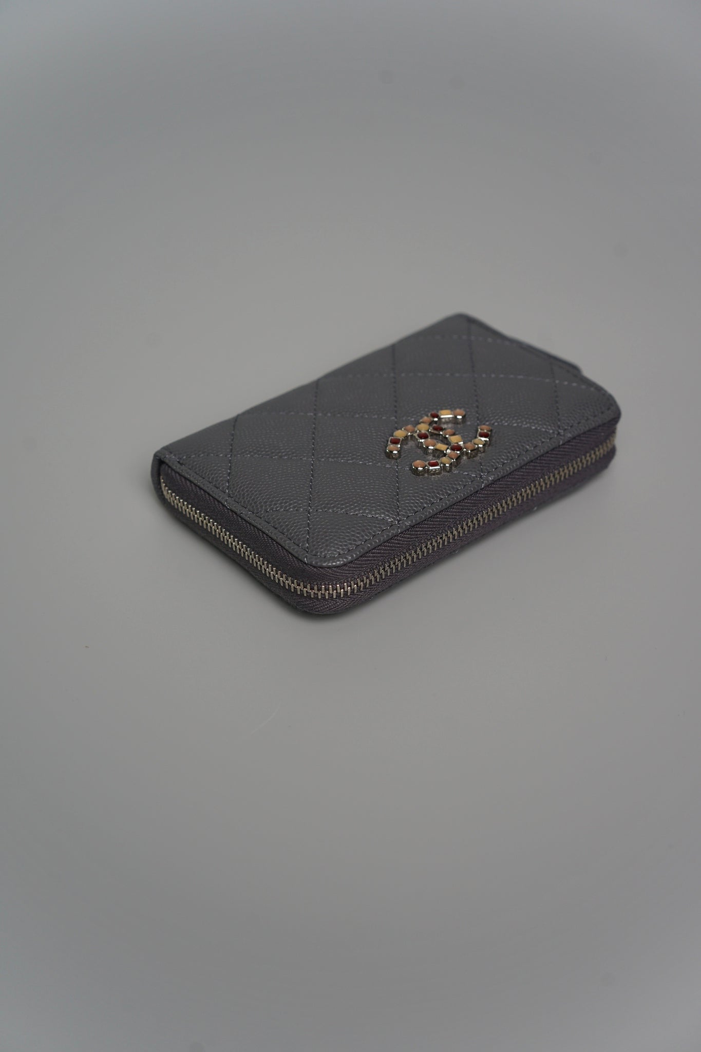 Chanel CC Crystal Logo Small Wallet in Dark Grey Caviar Shw (Brand New)