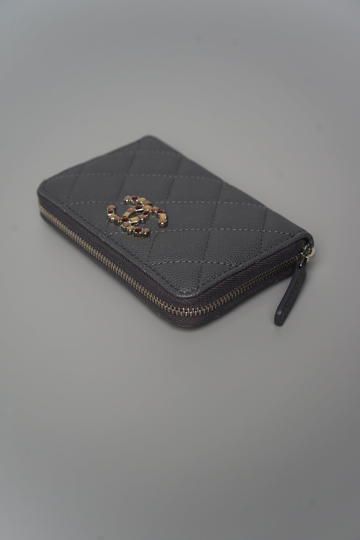 Chanel CC Crystal Logo Small Wallet in Dark Grey Caviar Shw (Brand New)