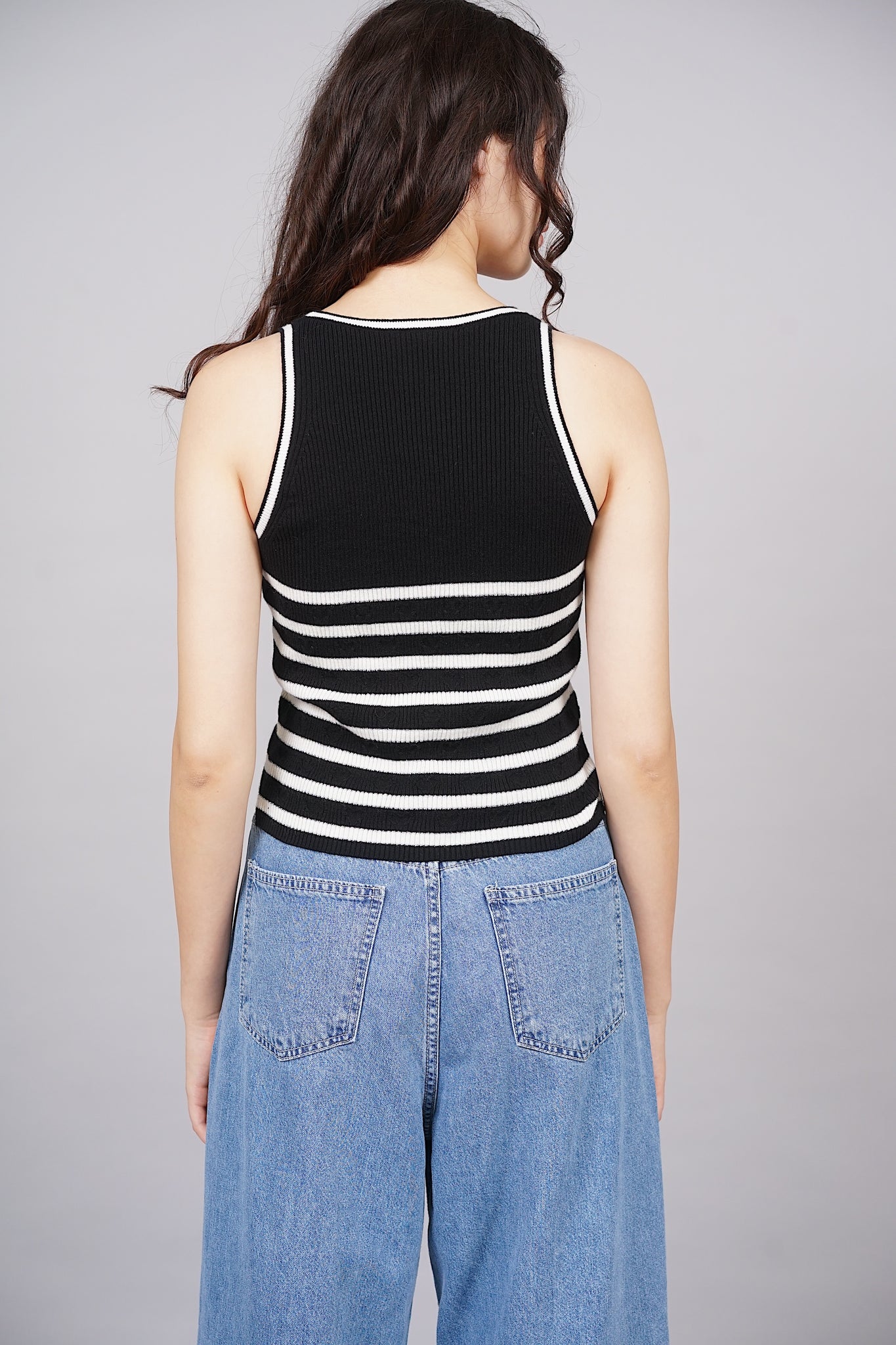 Chanel 22B Knitted Tank in Black White Stripes Size 40